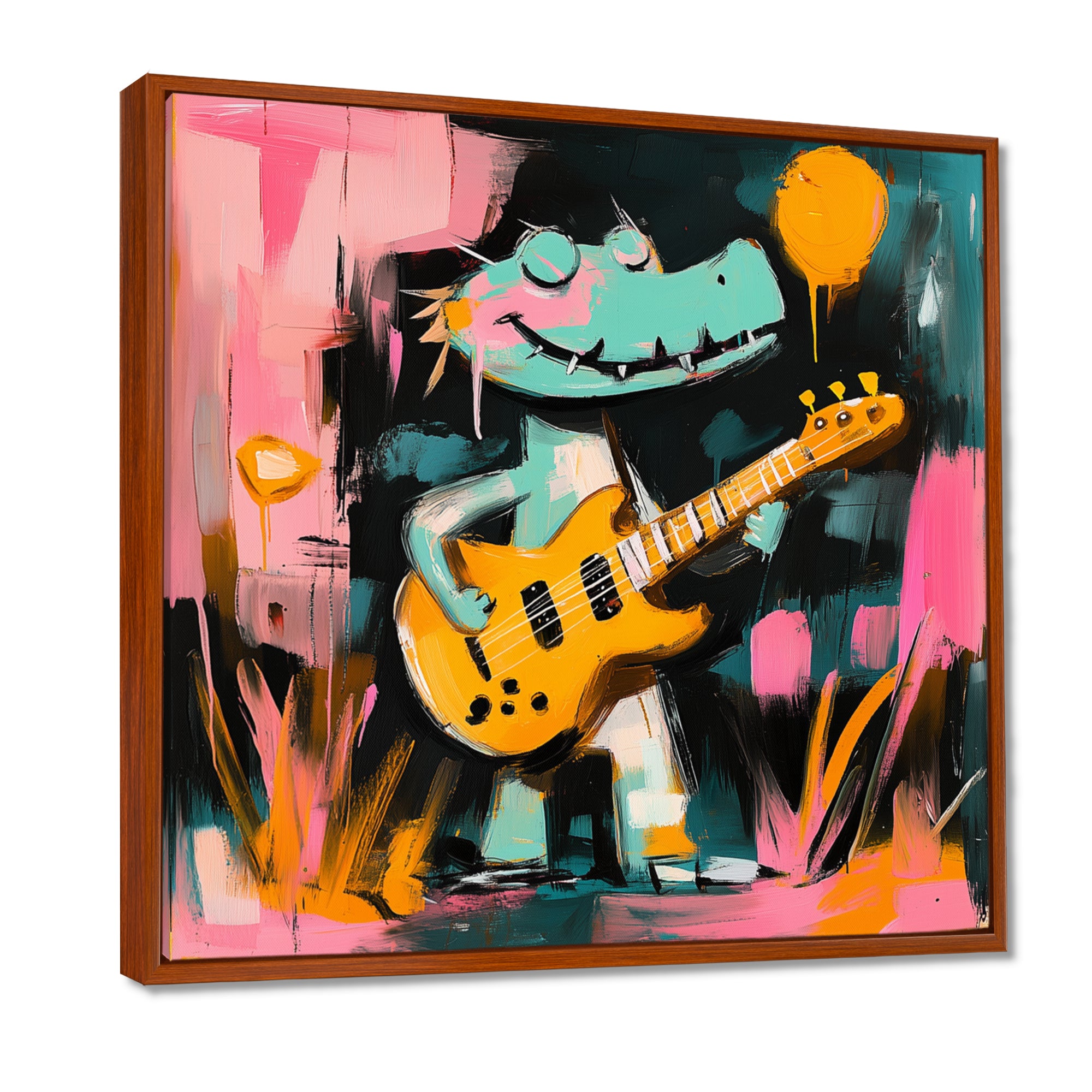 Nursery Crocodile Playing Guitar - Crocodile Large Canvas Wall Art