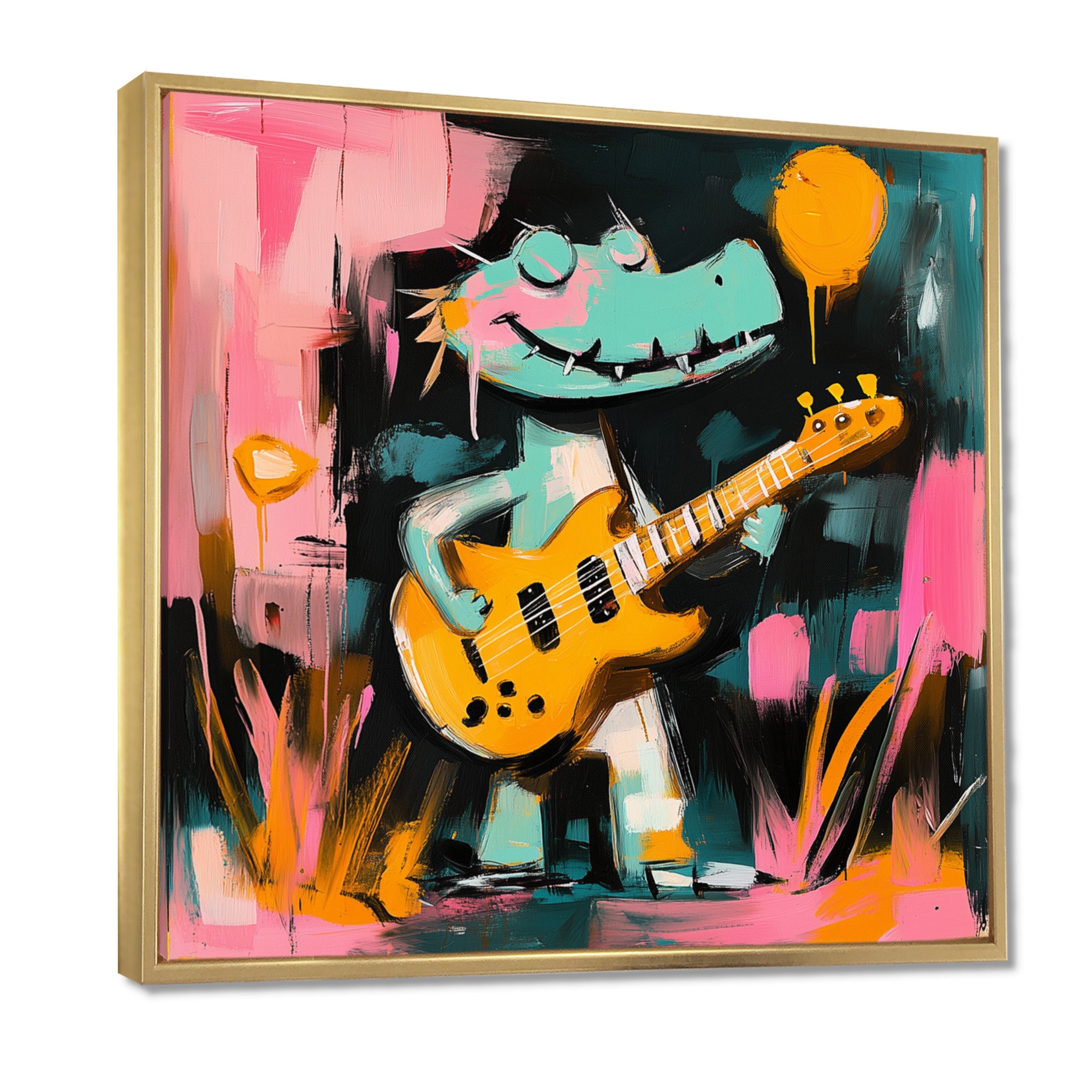 Nursery Crocodile Playing Guitar - Crocodile Large Canvas Wall Art
