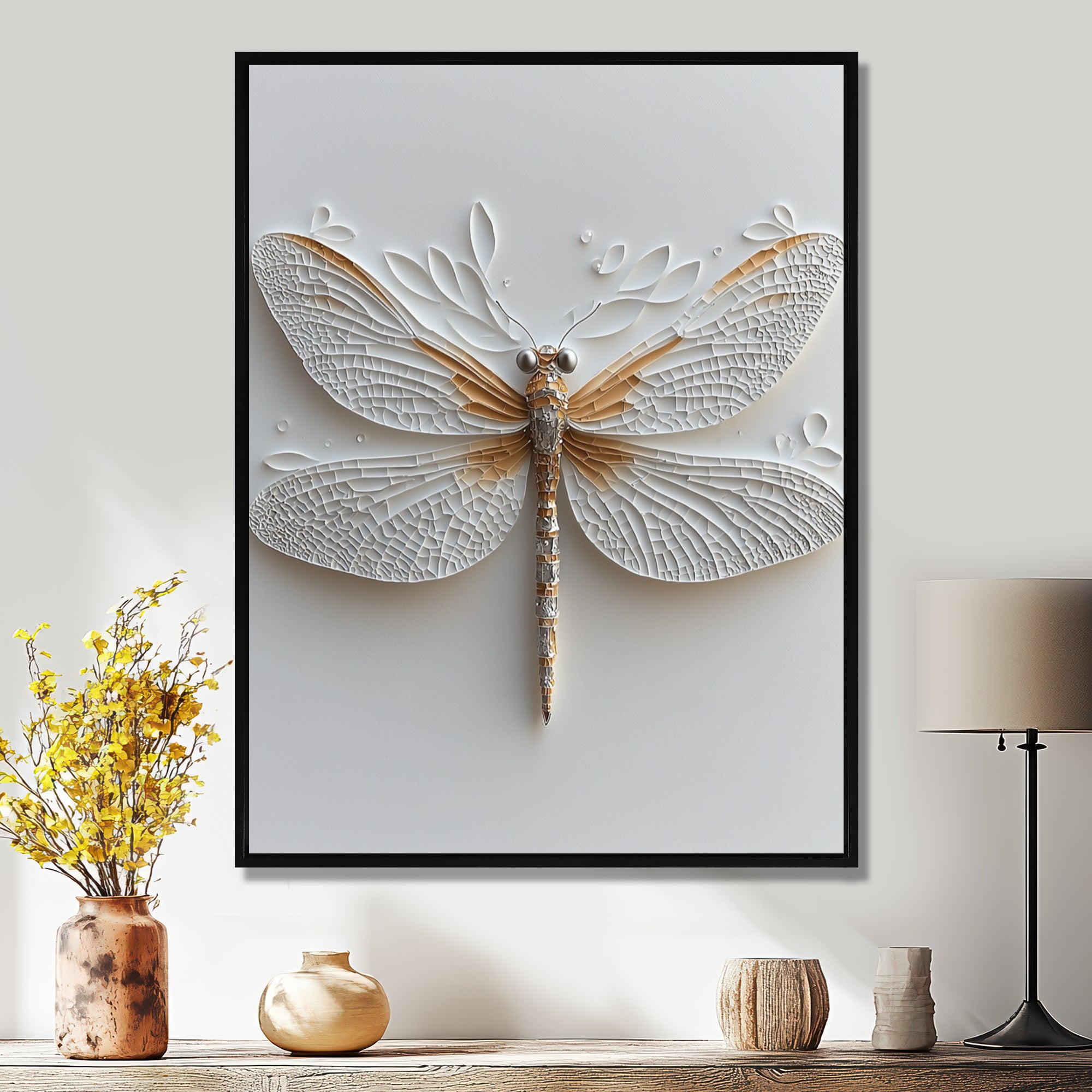White And Gold Dragonfly Moonlit Magic - Dragonfly Bedroom Wall Art