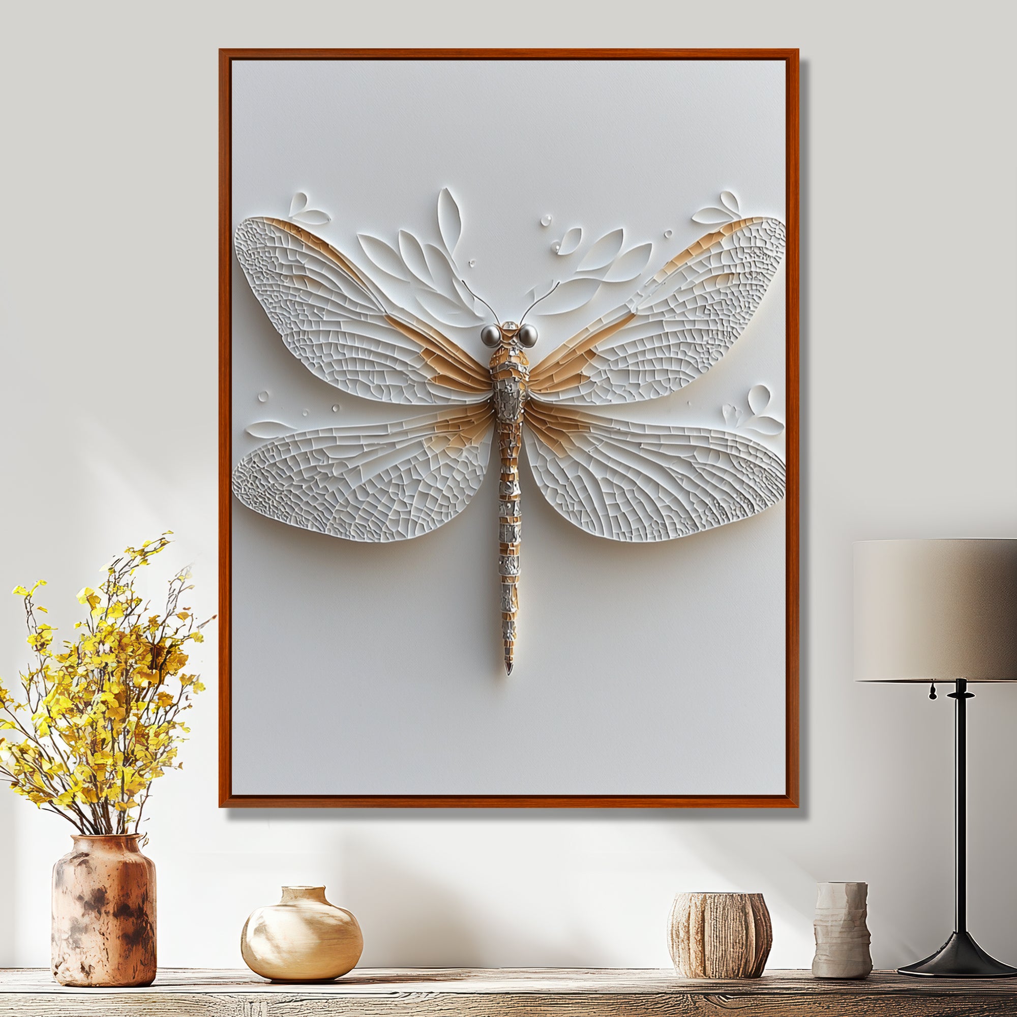 White And Gold Dragonfly Moonlit Magic - Dragonfly Bedroom Wall Art