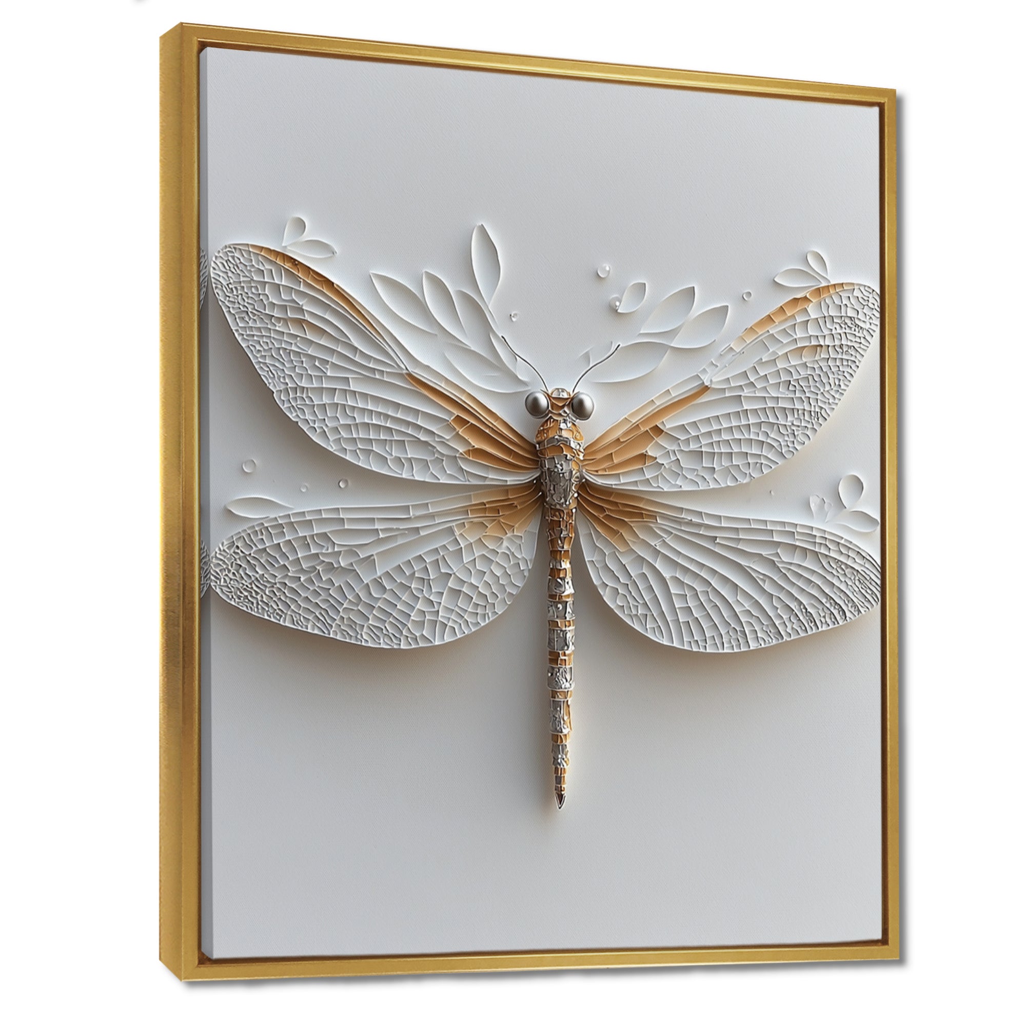 White And Gold Dragonfly Moonlit Magic - Dragonfly Bedroom Wall Art