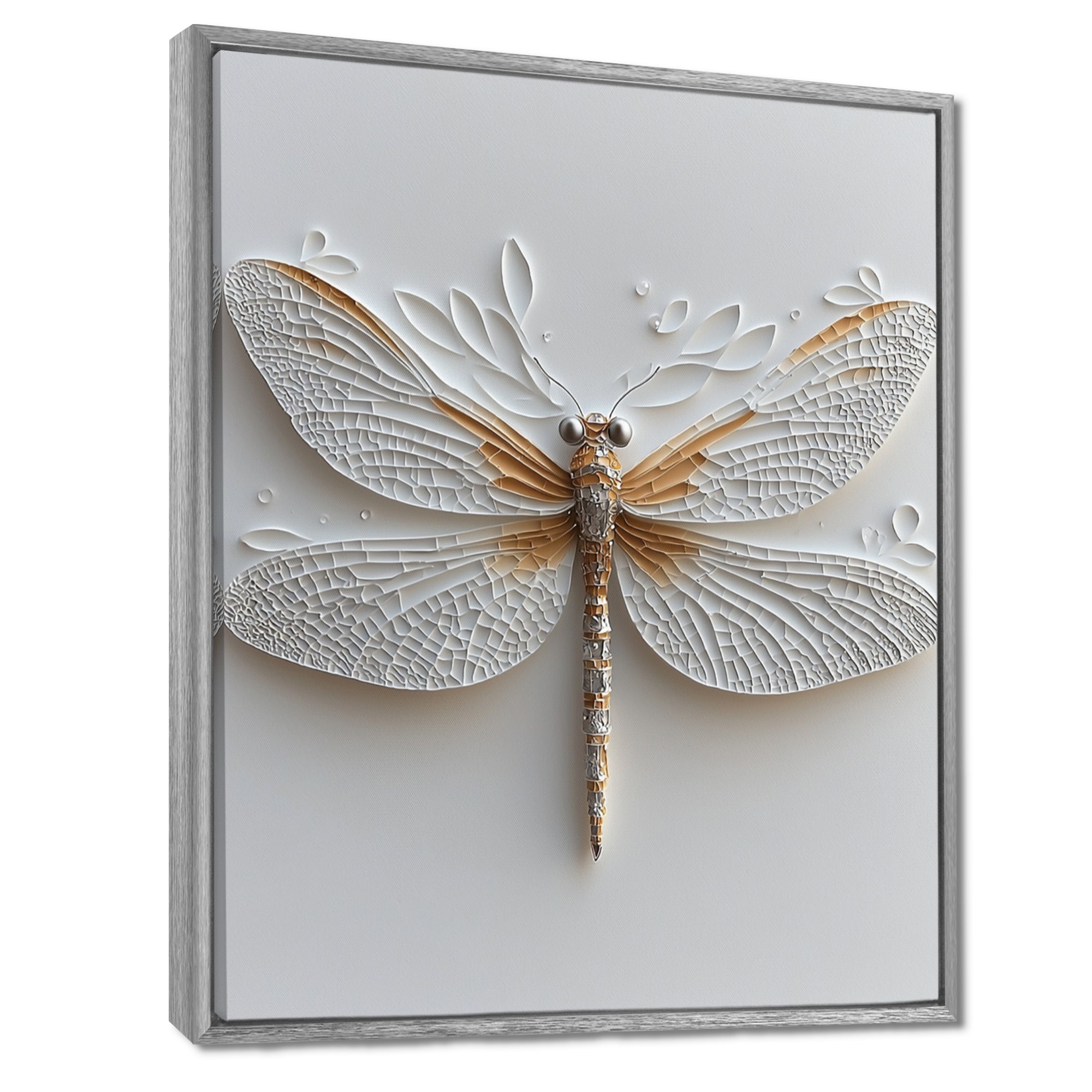 White And Gold Dragonfly Moonlit Magic - Dragonfly Bedroom Wall Art