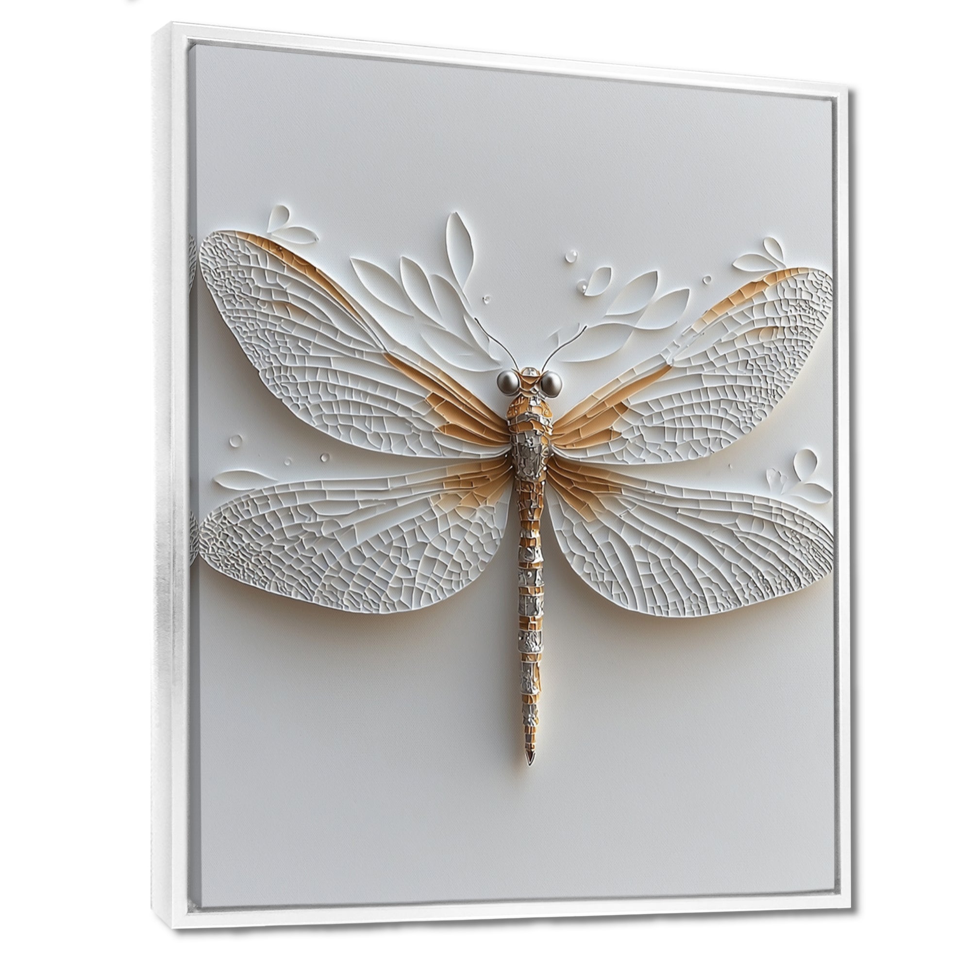 White And Gold Dragonfly Moonlit Magic - Dragonfly Bedroom Wall Art