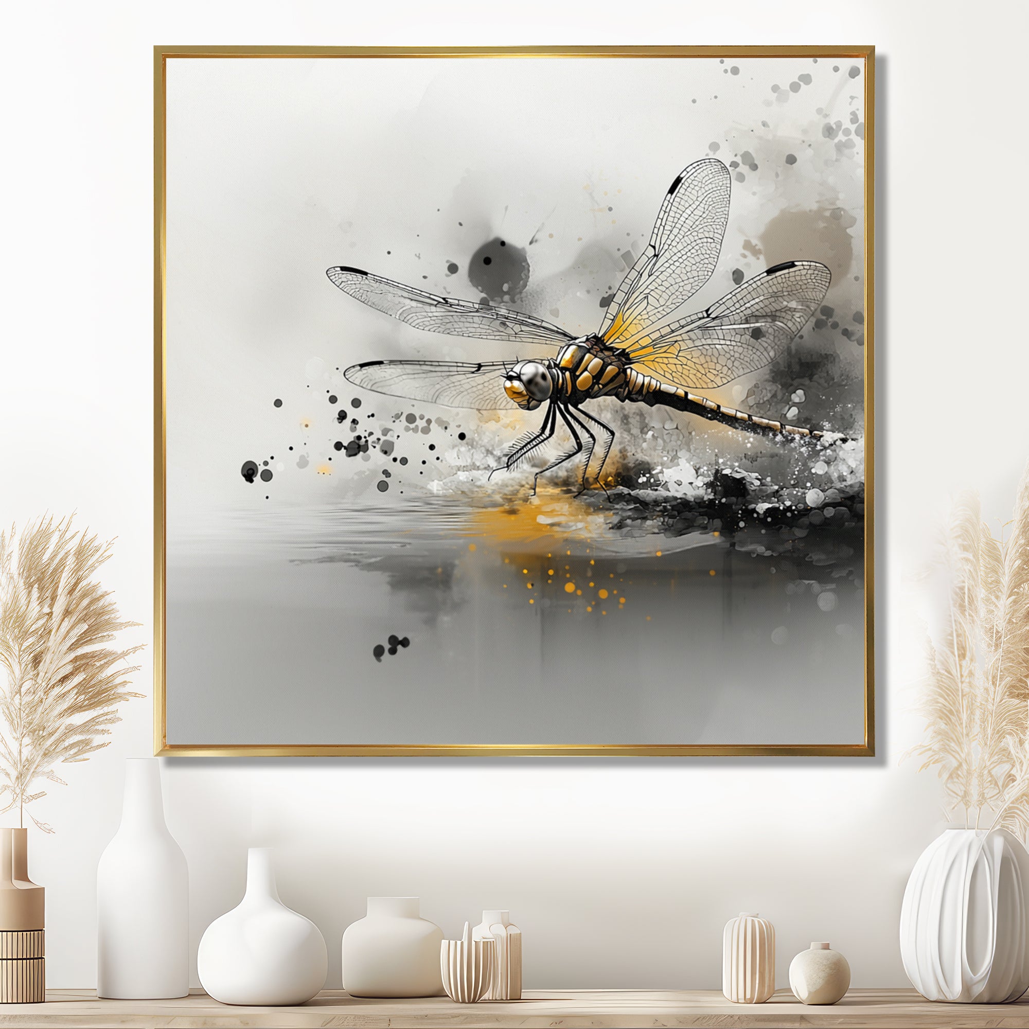 Grey And Yellow Dragonfly River Runner - Dragonfly Wall Decor