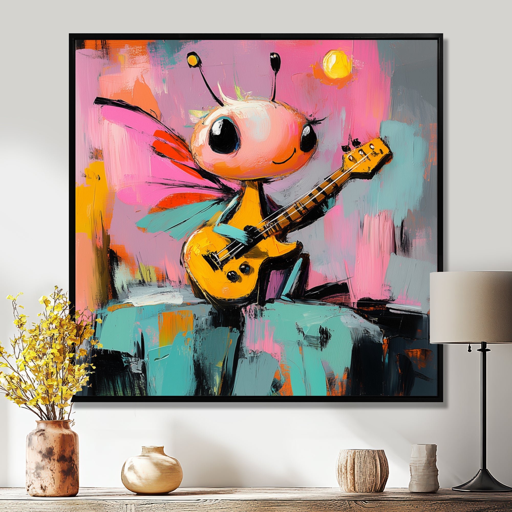 Nursery Dragonfly Playing Guitar - Dragonfly Wall Art Prints