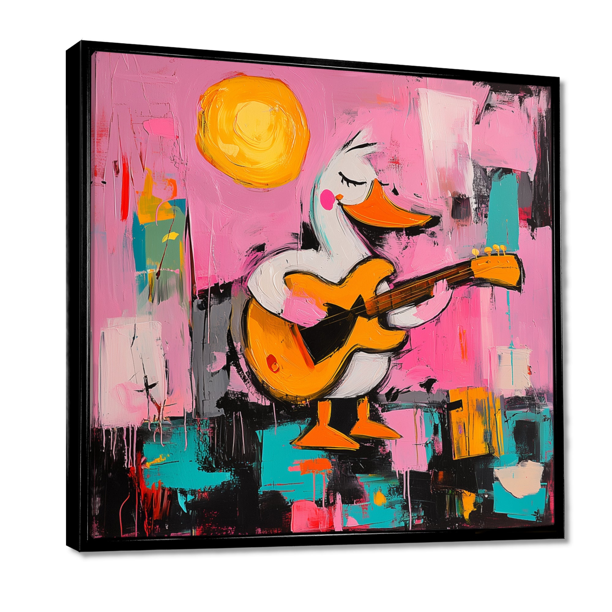 Nursery Duck Playing Guitar - Pink Duck Wall Art