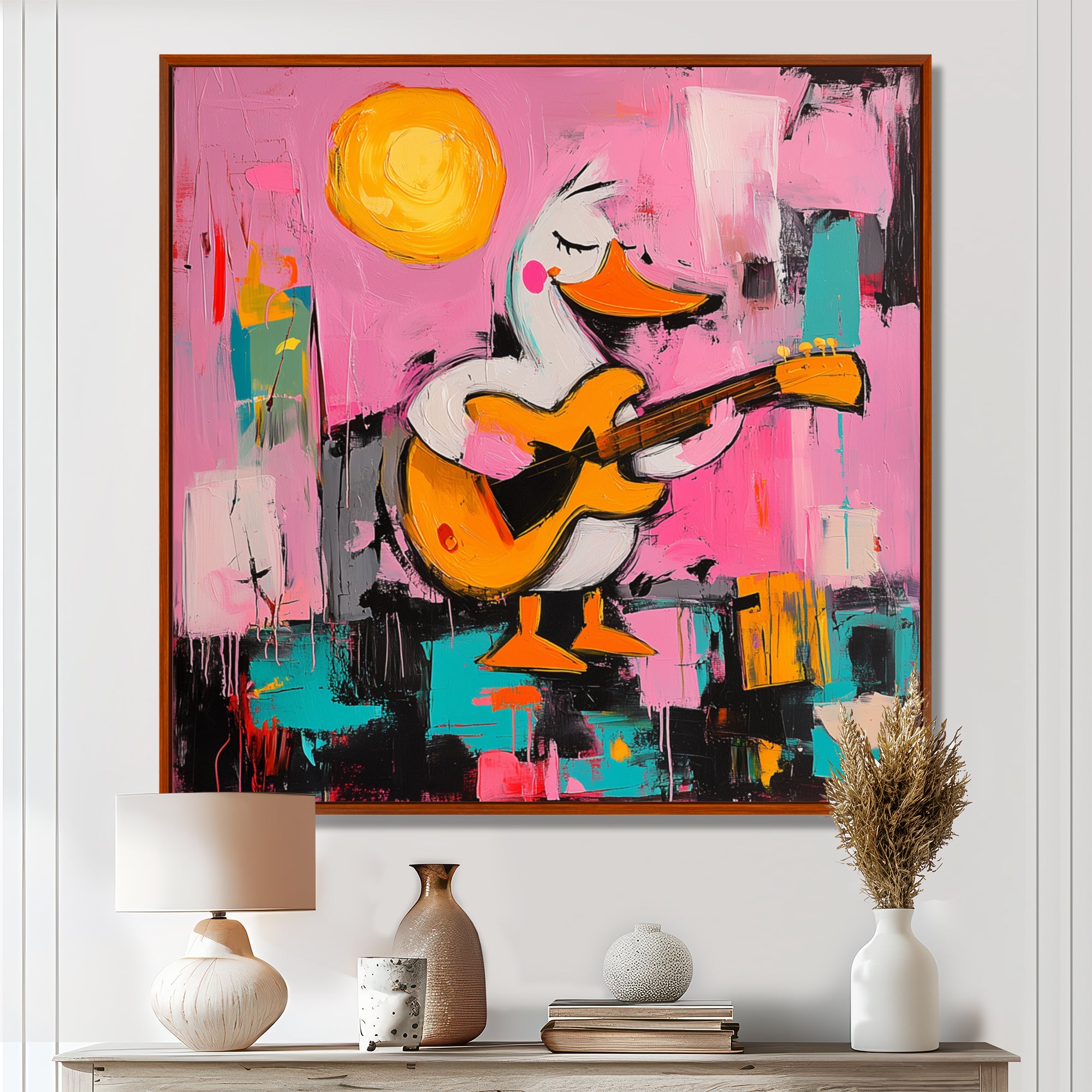 Nursery Duck Playing Guitar - Pink Duck Wall Art