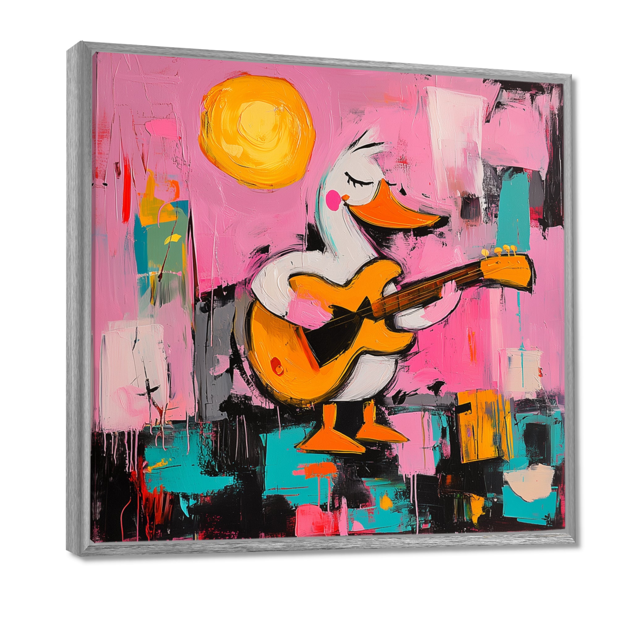 Nursery Duck Playing Guitar - Pink Duck Wall Art