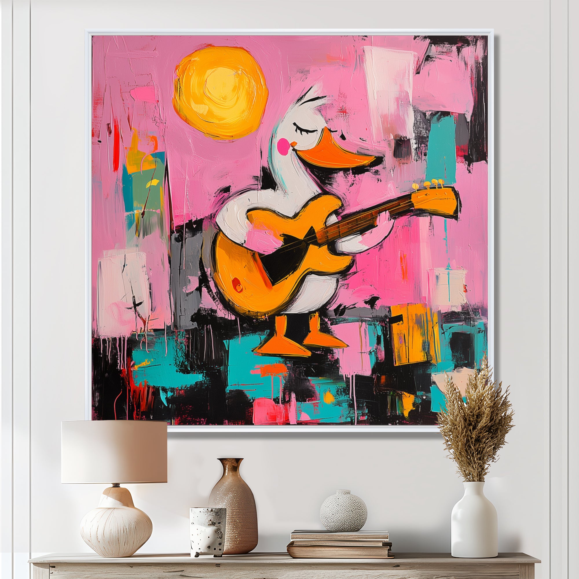 Nursery Duck Playing Guitar - Pink Duck Wall Art
