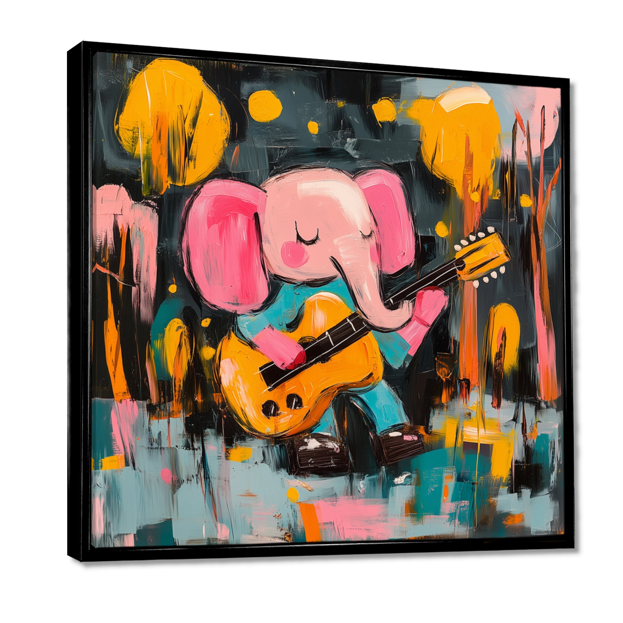 Nursery Elephant Playing Guitar - Elephant Large Canvas Wall Art