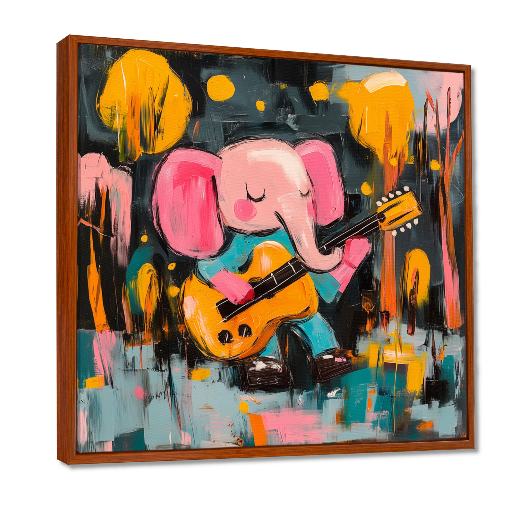 Nursery Elephant Playing Guitar - Elephant Large Canvas Wall Art