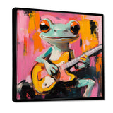 Nursery Green Frog Rock Star Accented With Pink - Frog Bedroom Wall Art