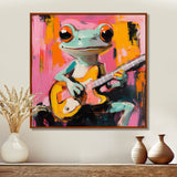 Nursery Green Frog Rock Star Accented With Pink - Frog Bedroom Wall Art