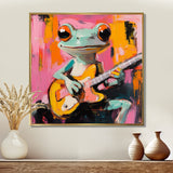 Nursery Green Frog Rock Star Accented With Pink - Frog Bedroom Wall Art