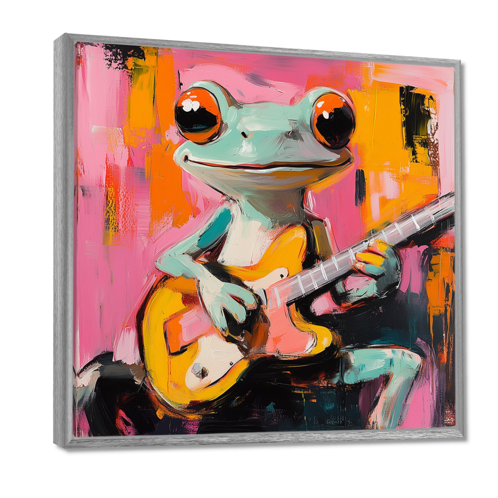 Nursery Green Frog Rock Star Accented With Pink - Frog Bedroom Wall Art