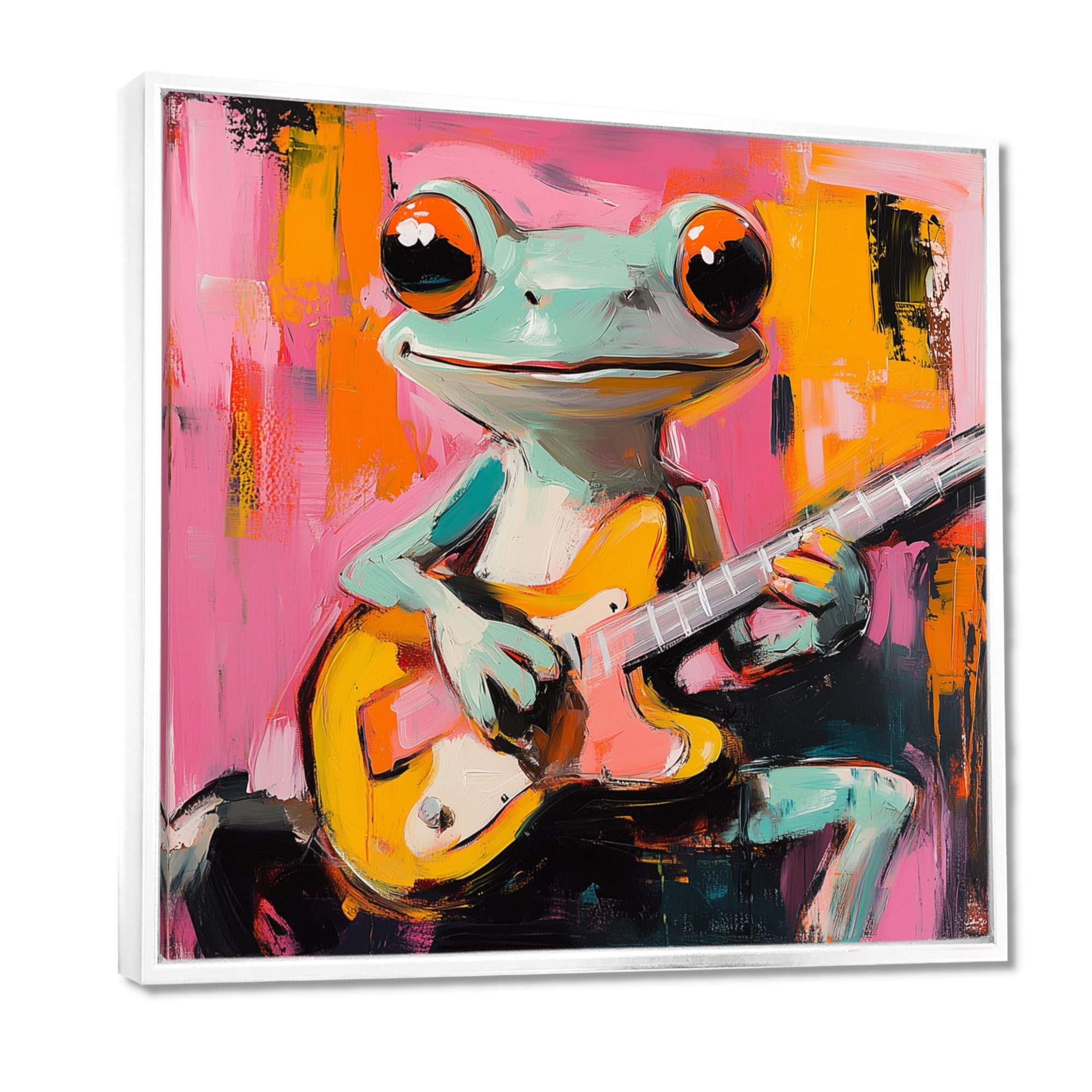 Nursery Green Frog Rock Star Accented With Pink - Frog Bedroom Wall Art