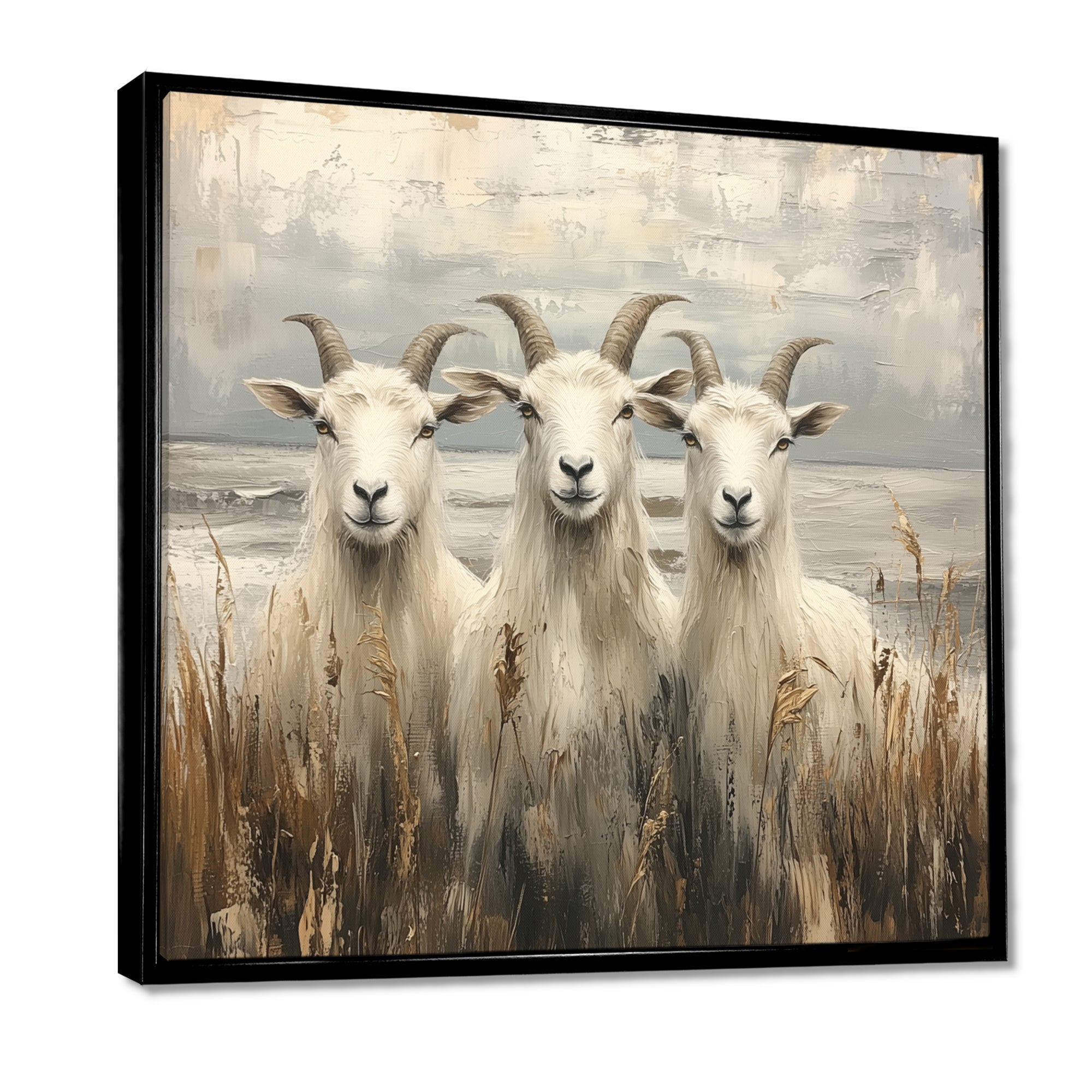Grey And Brown Minimalism Coastal Goats - Goat Canvas Wall Art