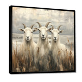 Grey And Brown Minimalism Coastal Goats - Goat Canvas Wall Art