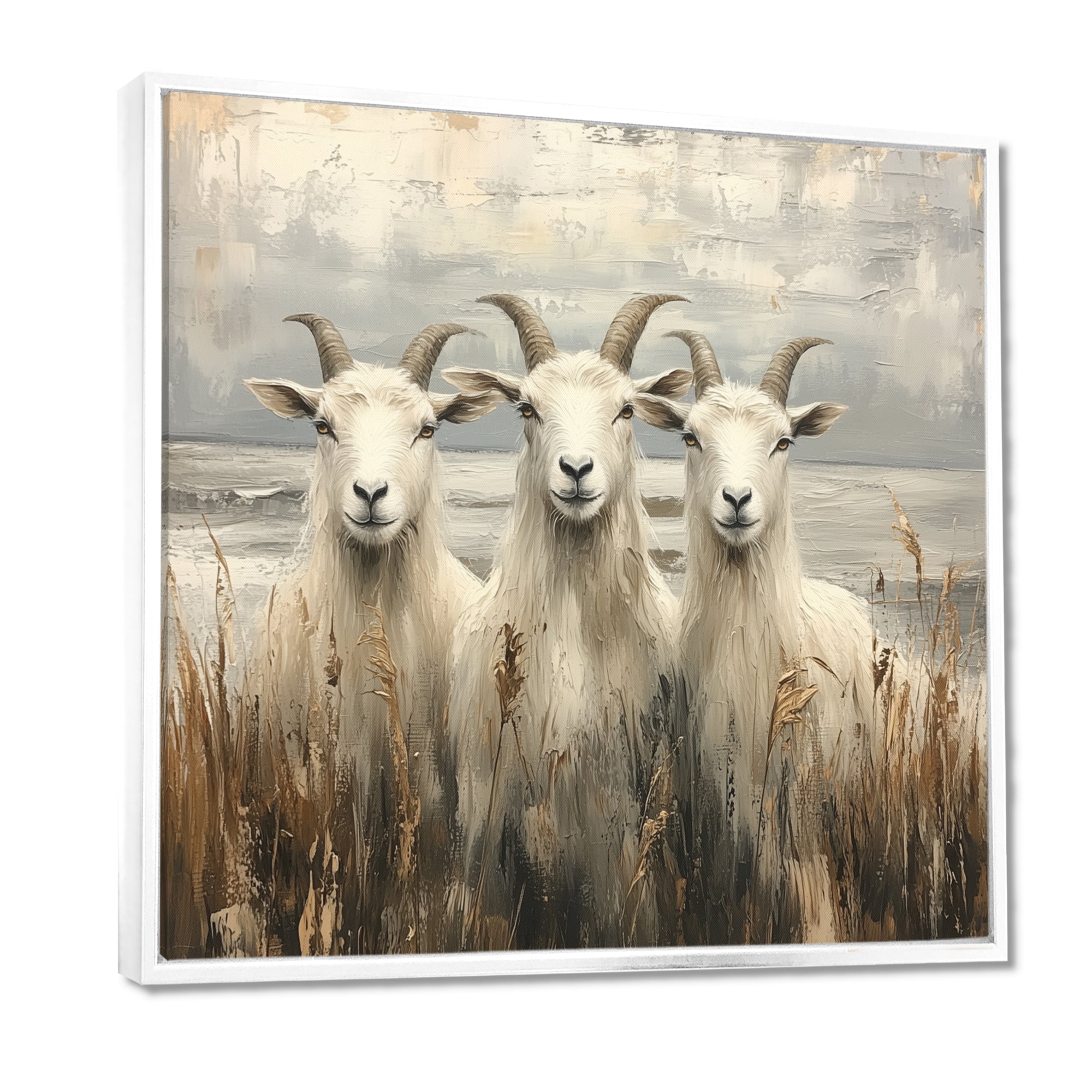 Grey And Brown Minimalism Coastal Goats - Goat Canvas Wall Art
