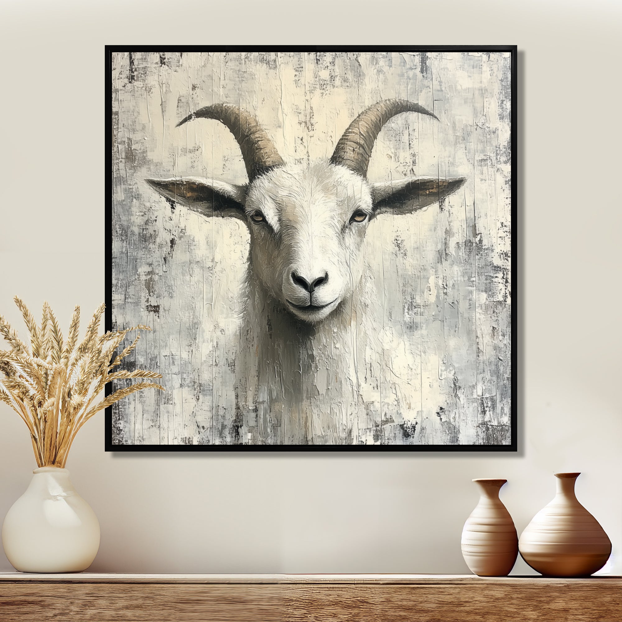 Grey And Minimalism Coastal Goats - Goat Canvas Wall Art