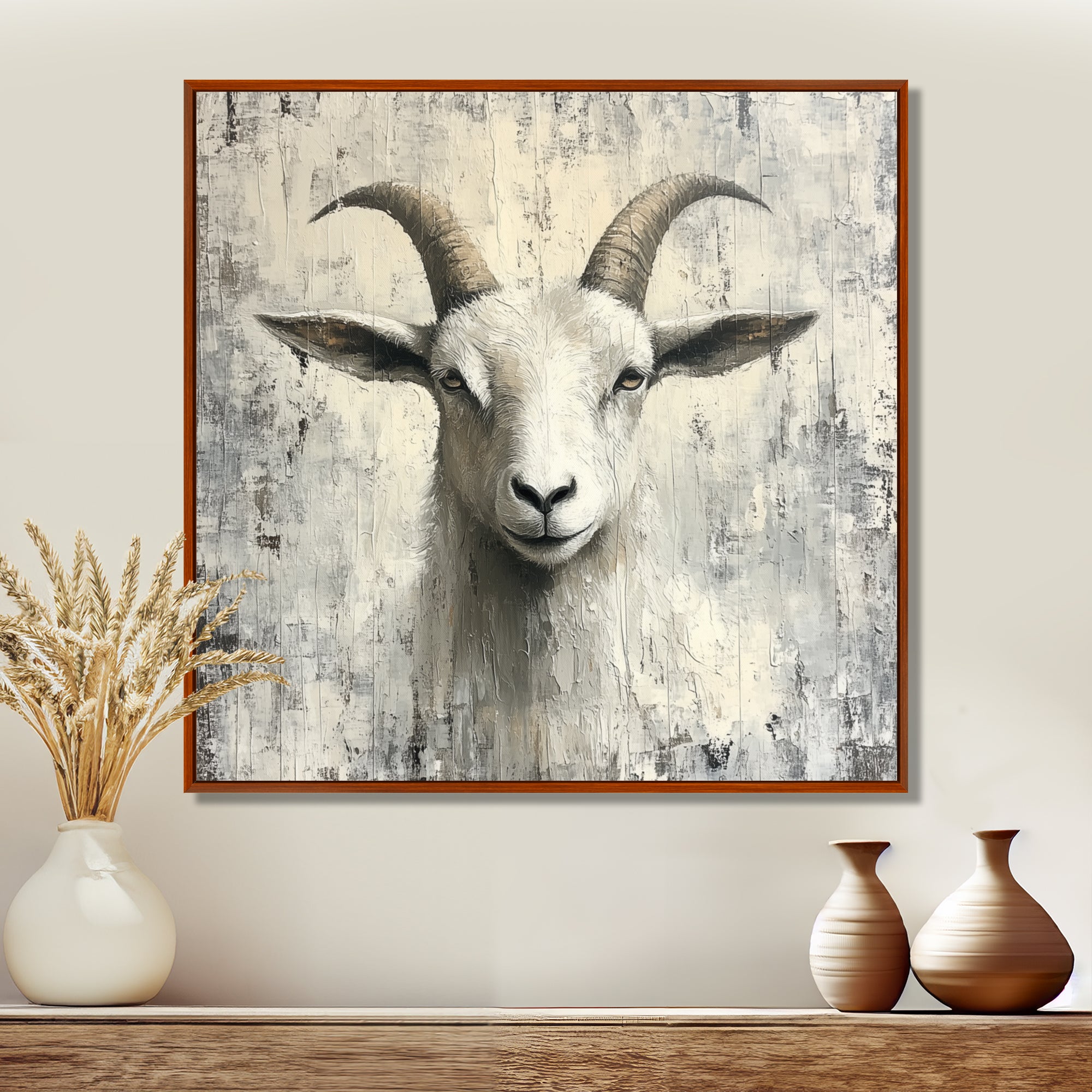 Grey And Minimalism Coastal Goats - Goat Canvas Wall Art