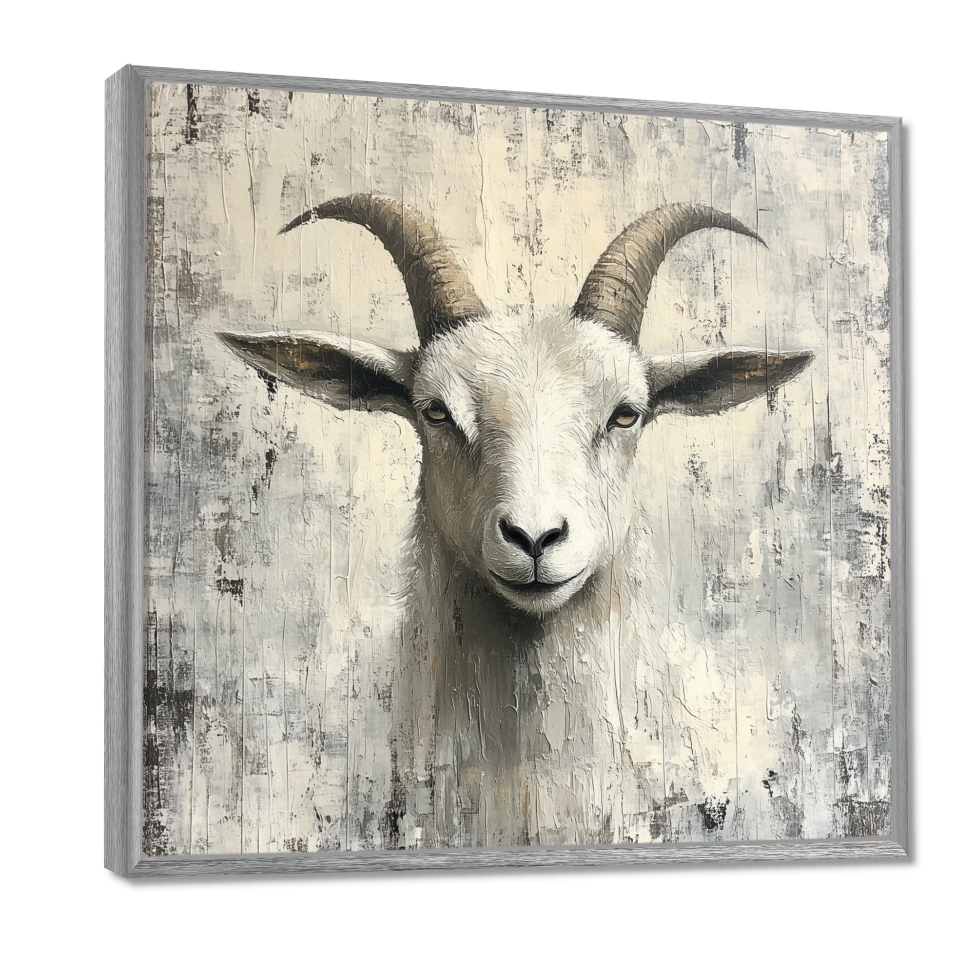 Grey And Minimalism Coastal Goats - Goat Canvas Wall Art