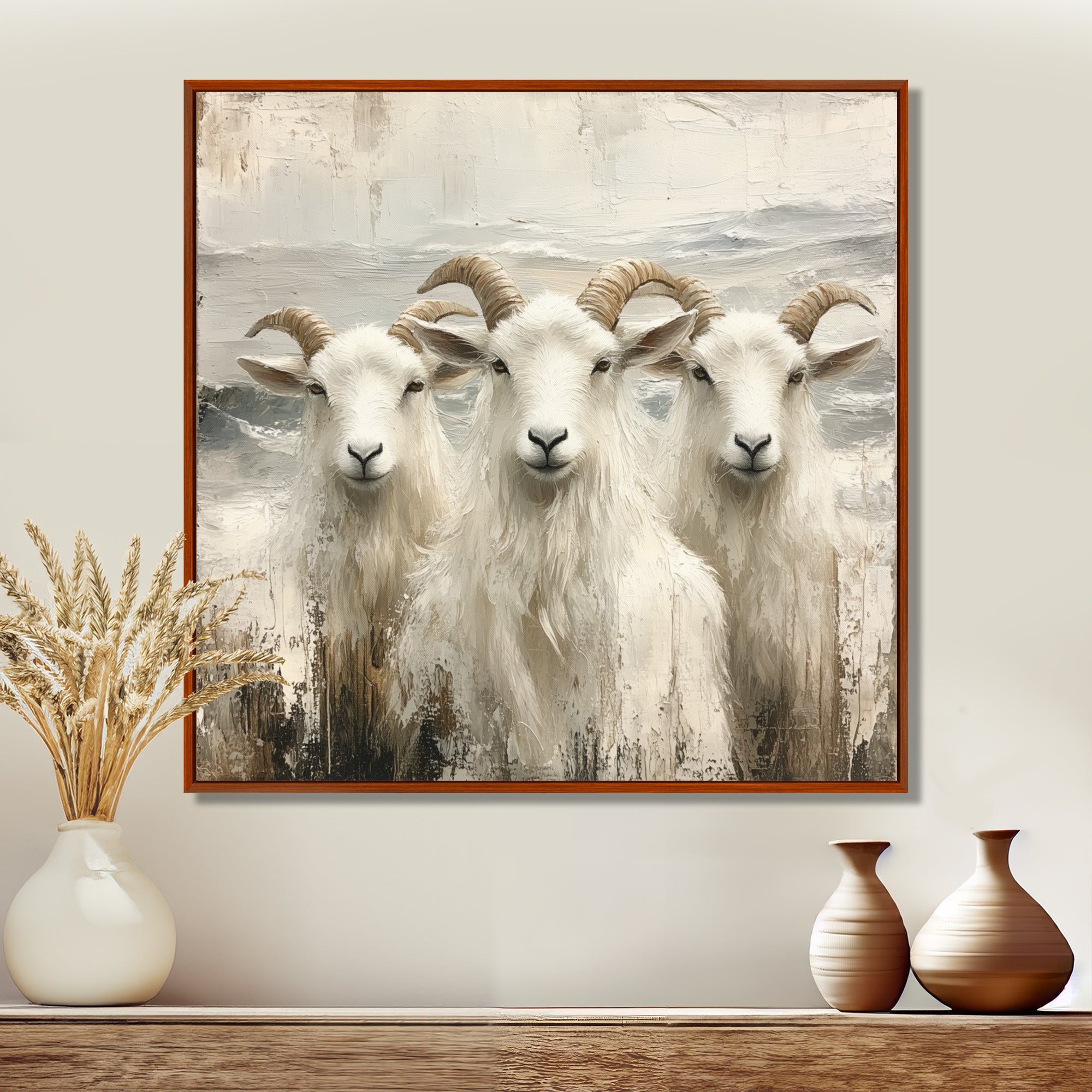 Grey And Brown Goat Minimalism Coastal Goats - Goat Wall Decor