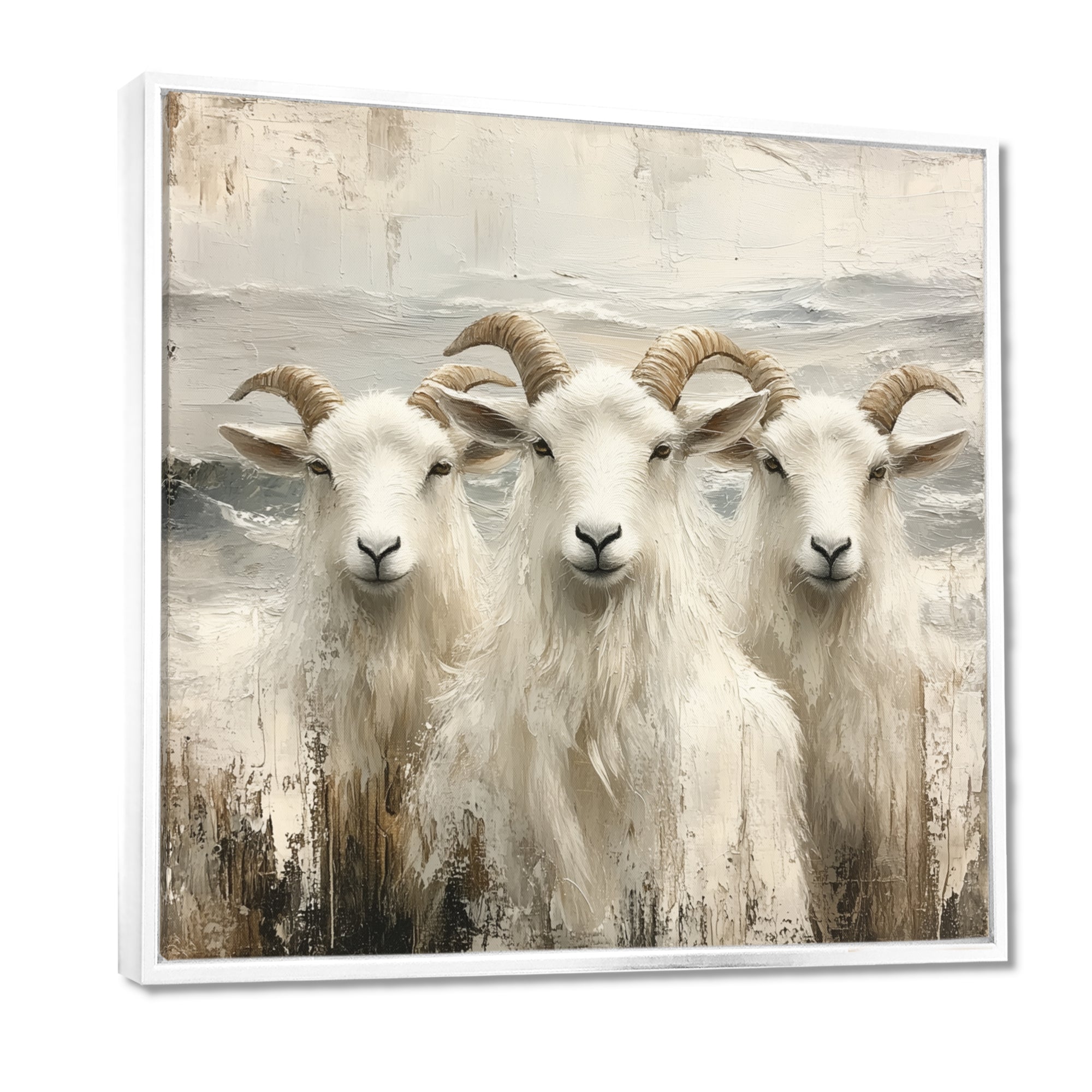 Grey And Brown Goat Minimalism Coastal Goats - Goat Wall Decor