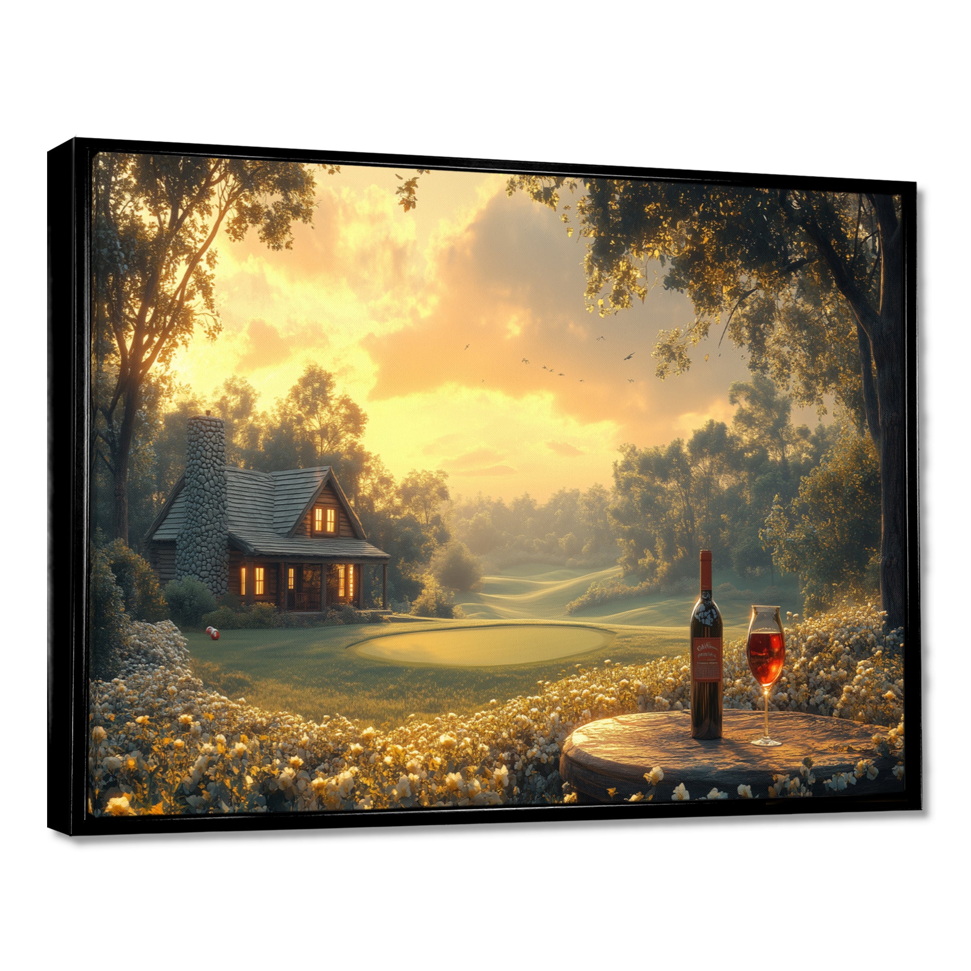Green Golf Course With Cozy Lodge I - Golf Canvas Wall Art
