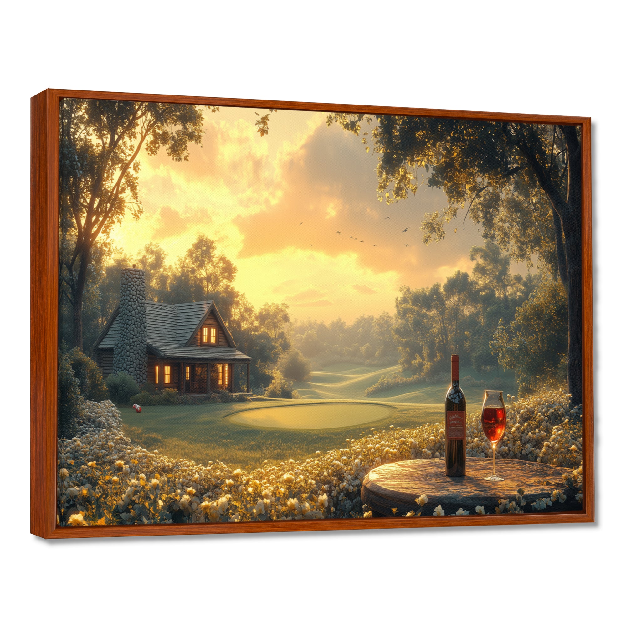 Green Golf Course With Cozy Lodge I - Golf Canvas Wall Art