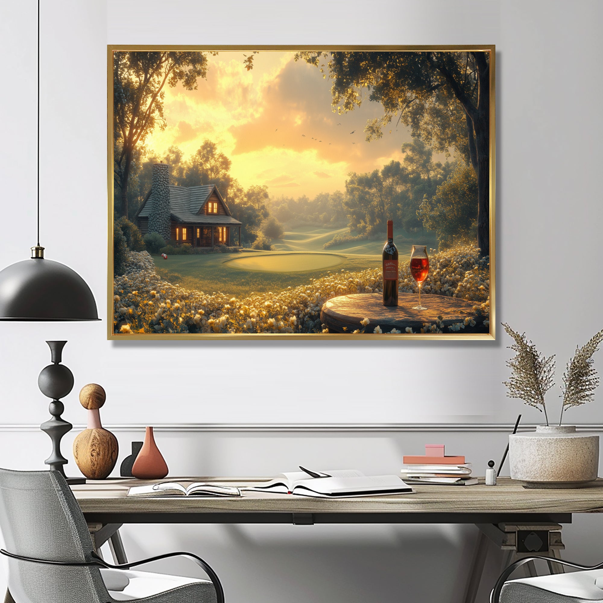 Green Golf Course With Cozy Lodge I - Golf Canvas Wall Art