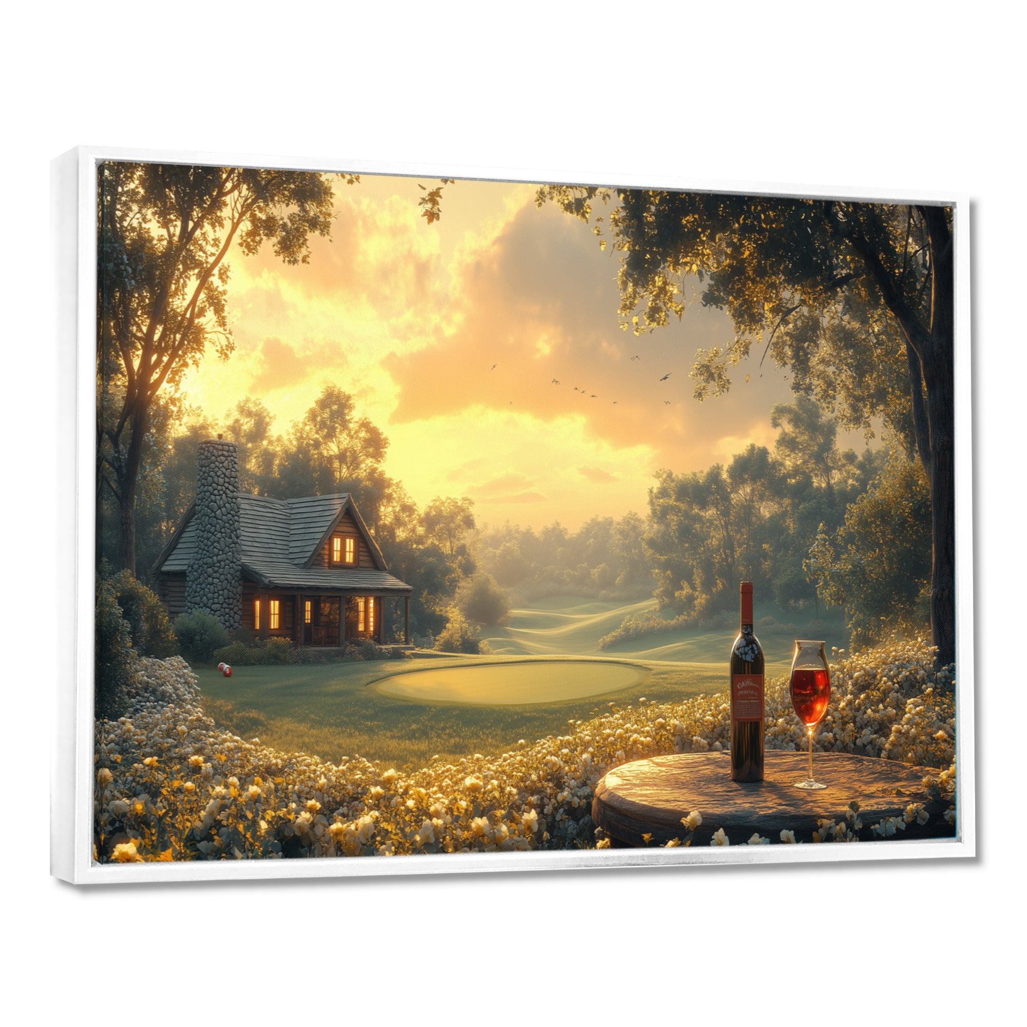 Green Golf Course With Cozy Lodge I - Golf Canvas Wall Art