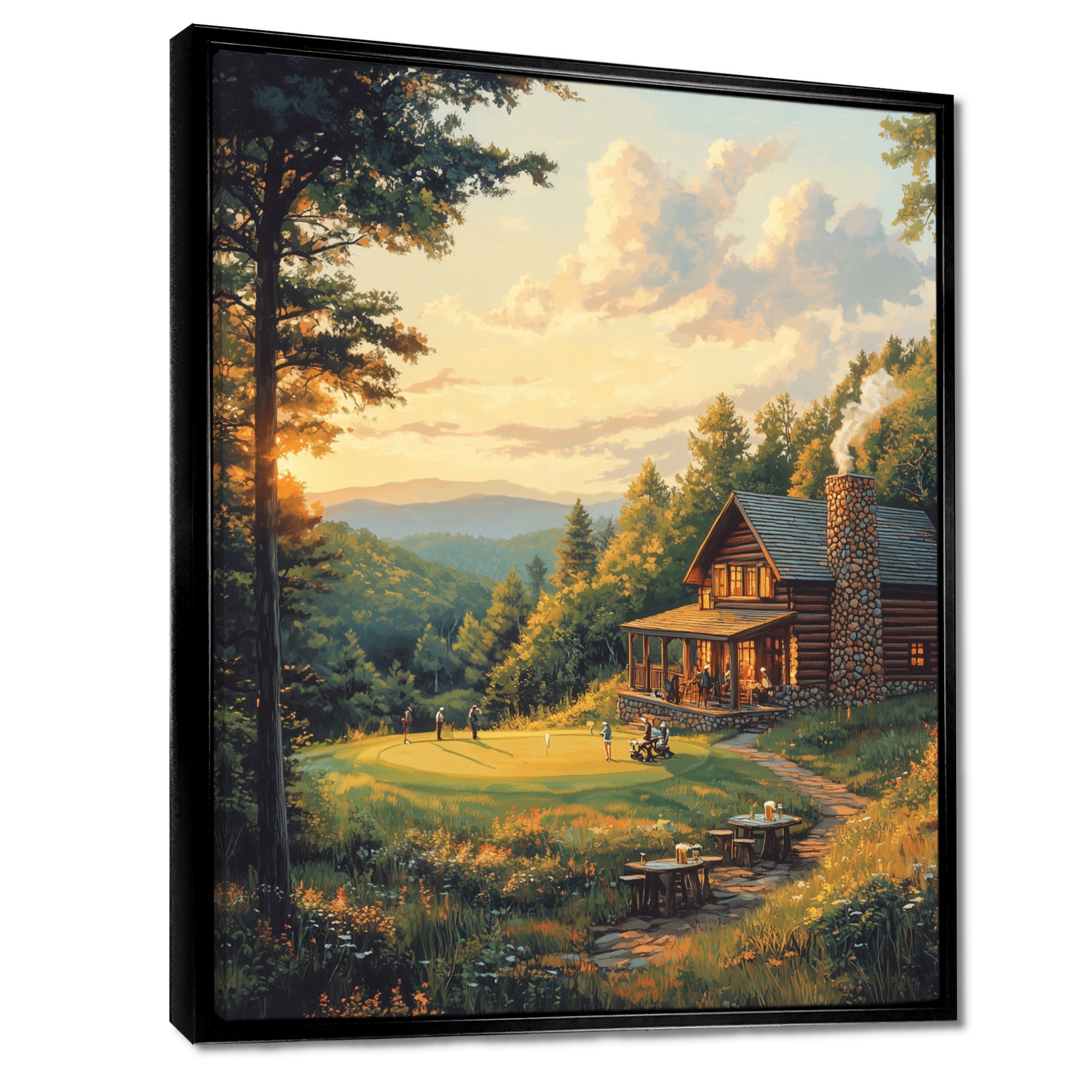 Green And Brown Golf Course With Cozy Lodge I - Golf Canvas Wall Art