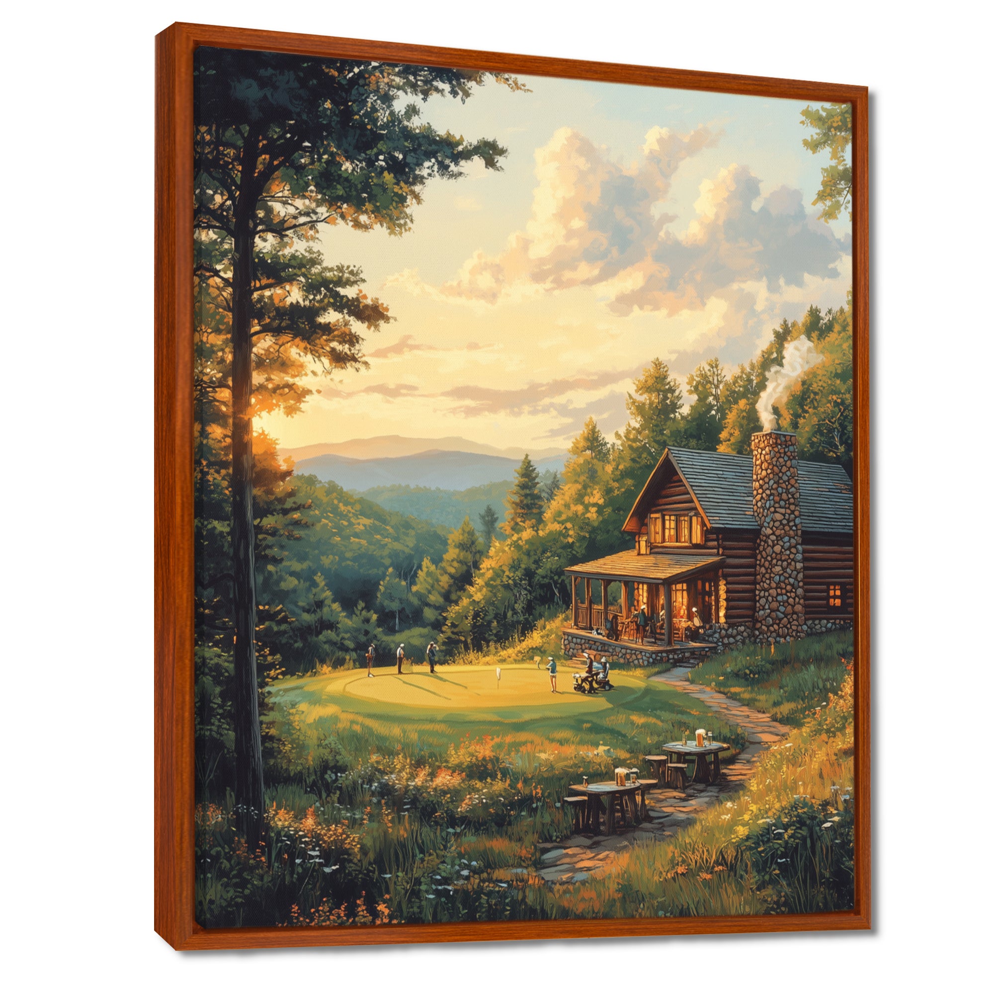 Green And Brown Golf Course With Cozy Lodge I - Golf Canvas Wall Art