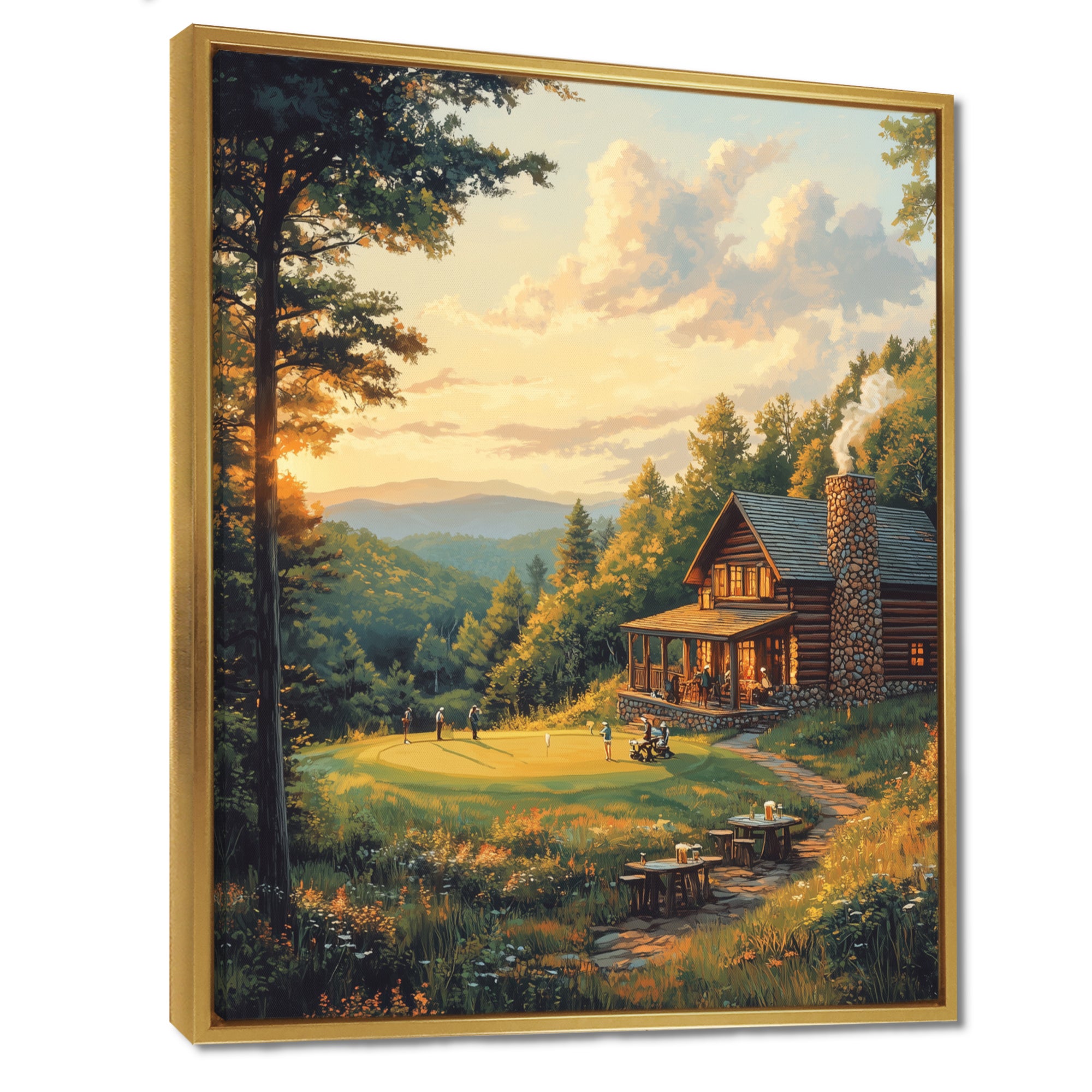 Green And Brown Golf Course With Cozy Lodge I - Golf Canvas Wall Art