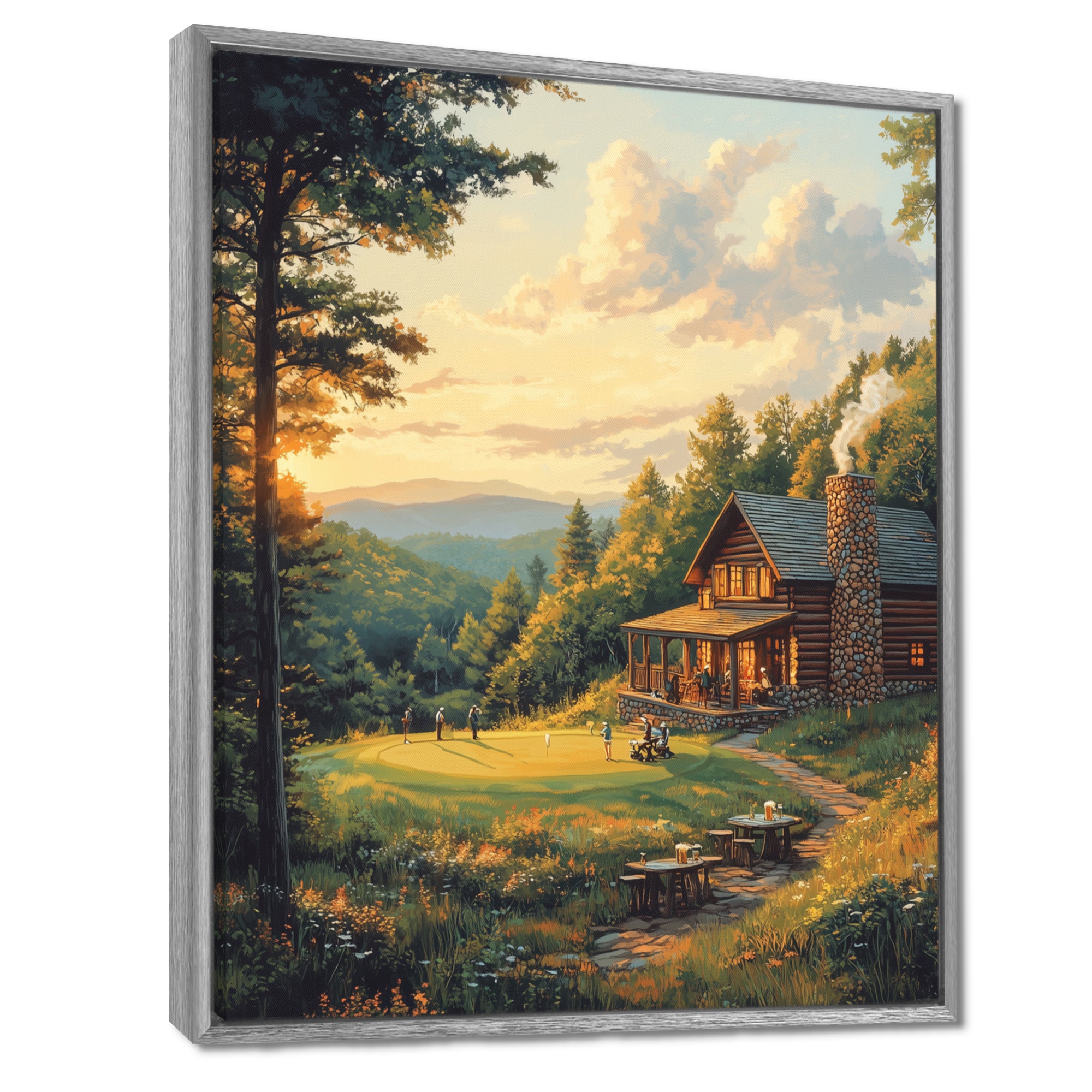 Green And Brown Golf Course With Cozy Lodge I - Golf Canvas Wall Art