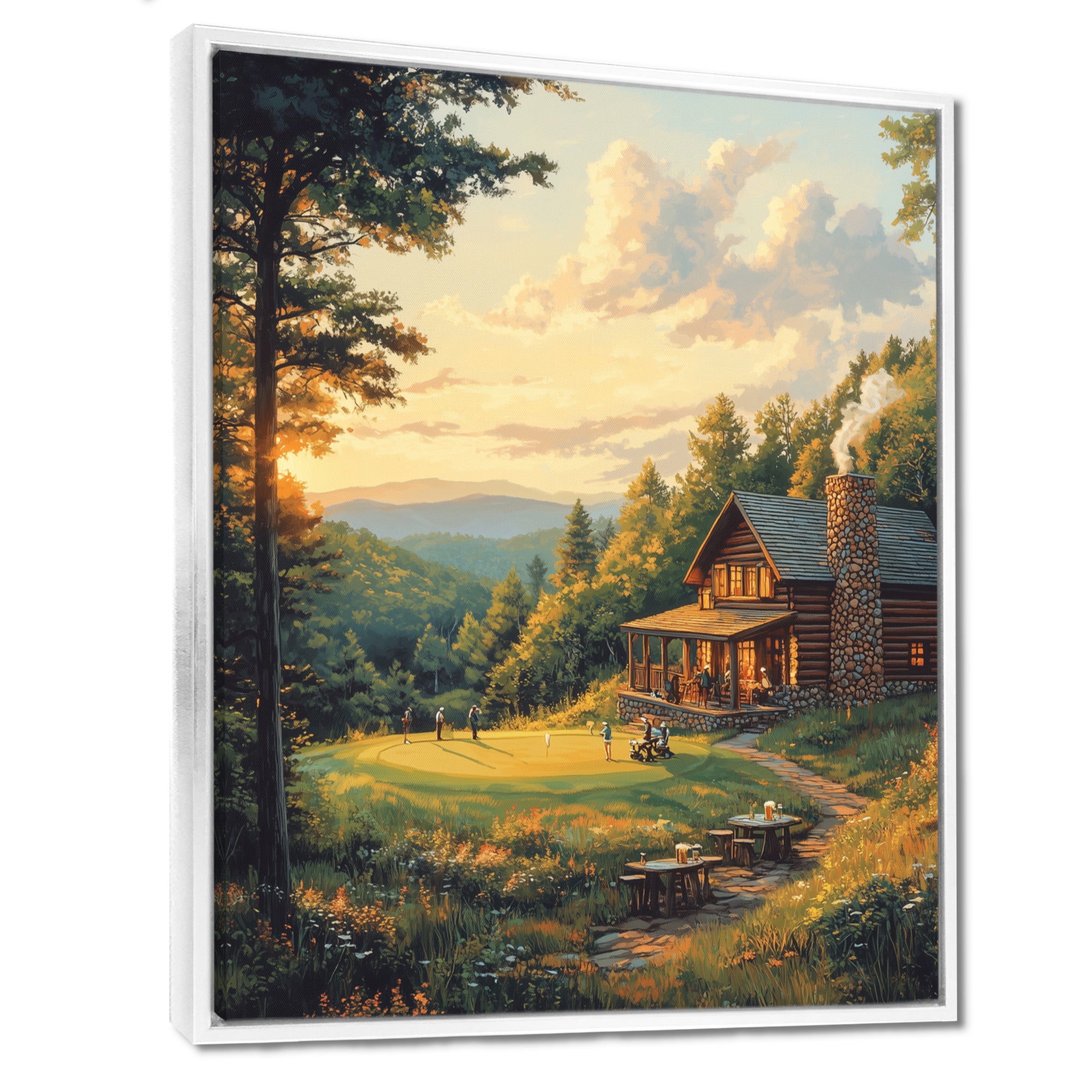 Green And Brown Golf Course With Cozy Lodge I - Golf Canvas Wall Art
