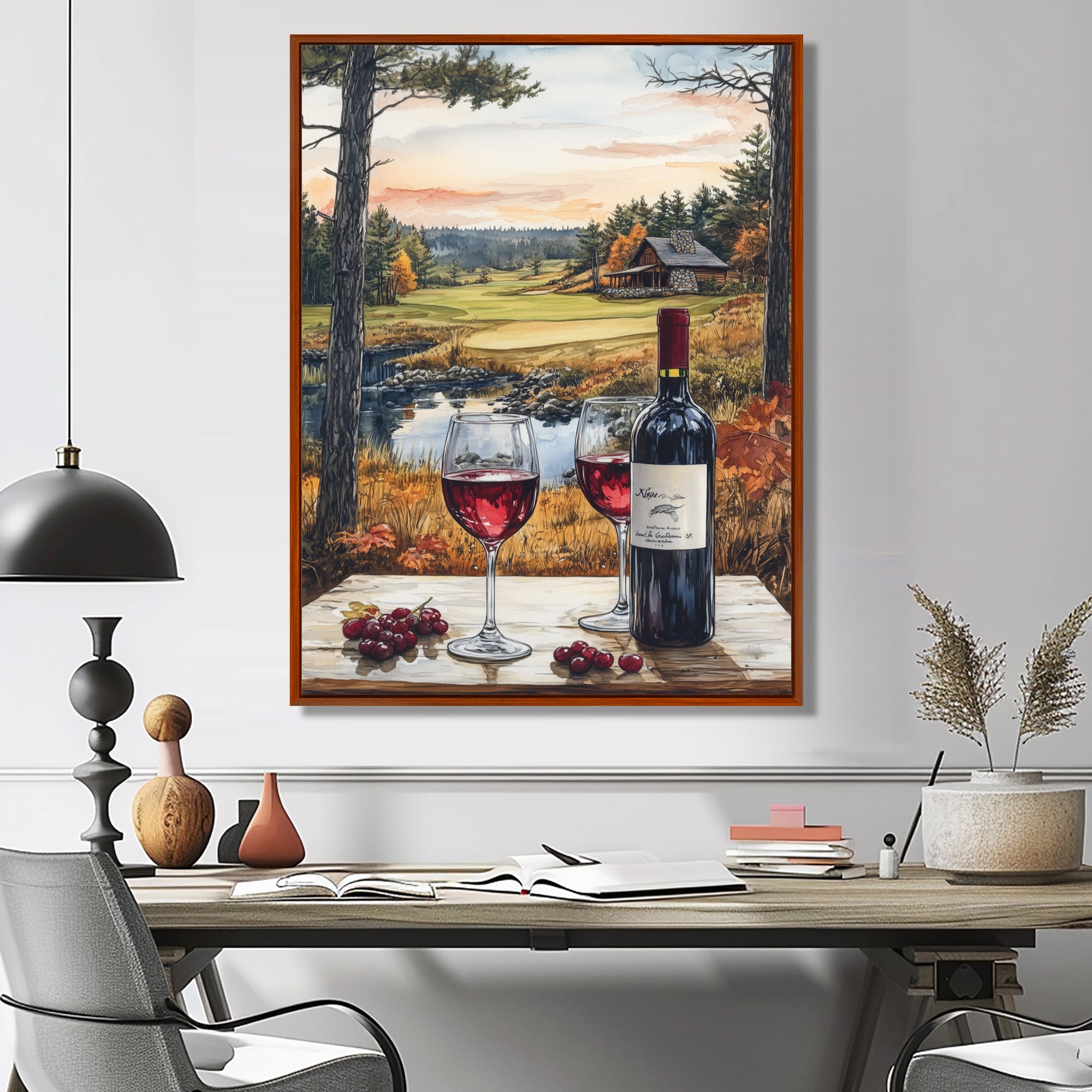 Green And Red Golf Course With Cozy Lodge - Golf Canvas Wall Art