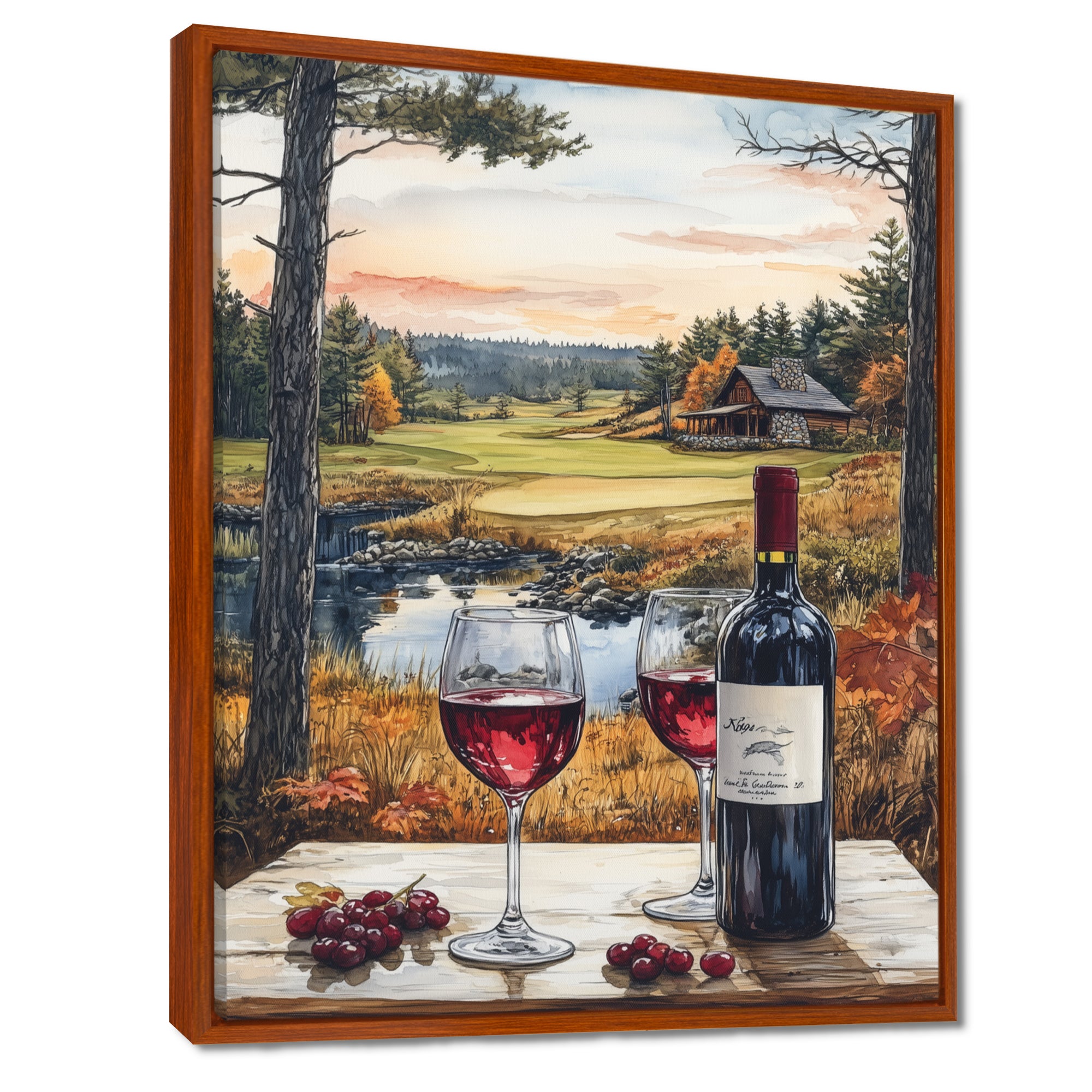 Green And Red Golf Course With Cozy Lodge - Golf Canvas Wall Art