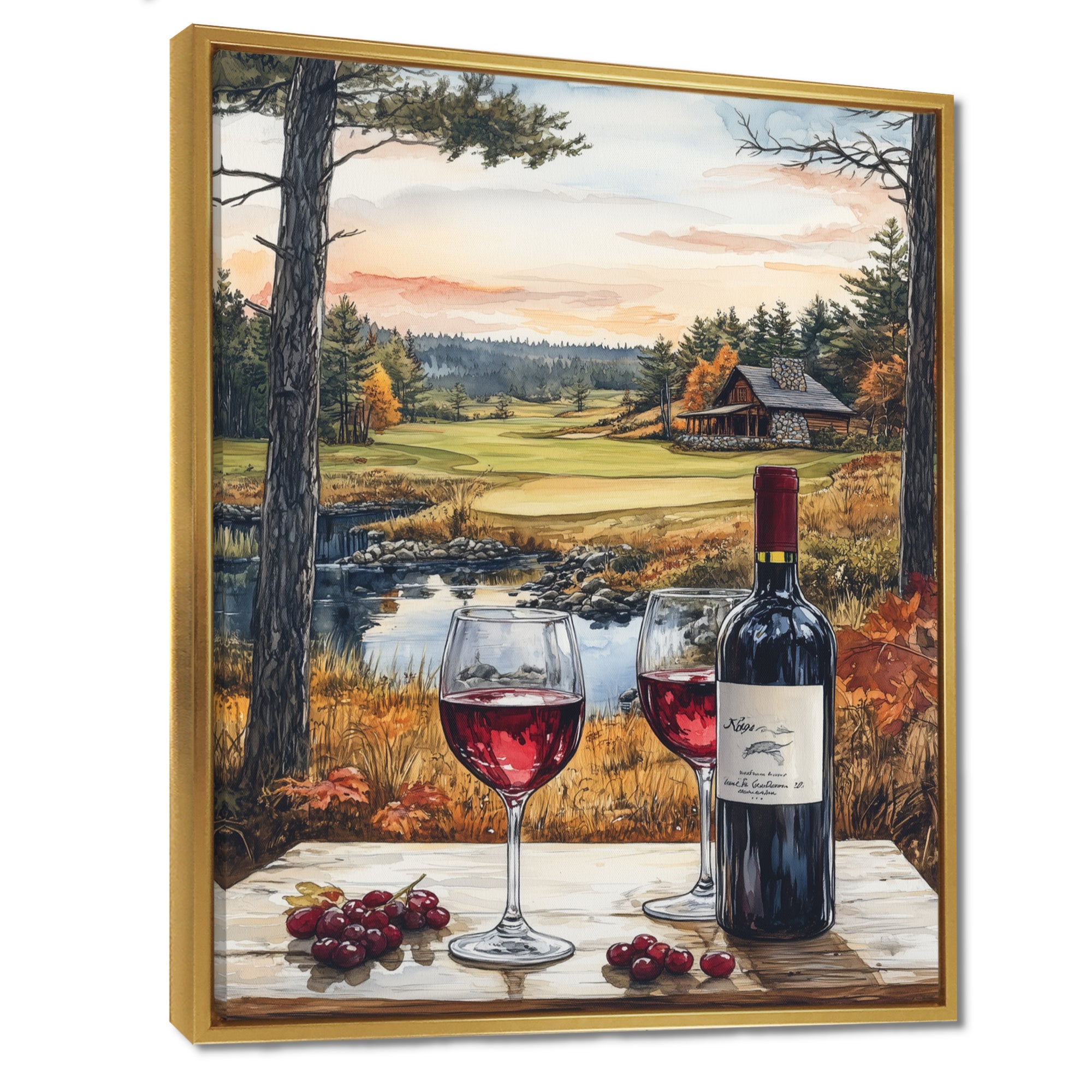 Green And Red Golf Course With Cozy Lodge - Golf Canvas Wall Art