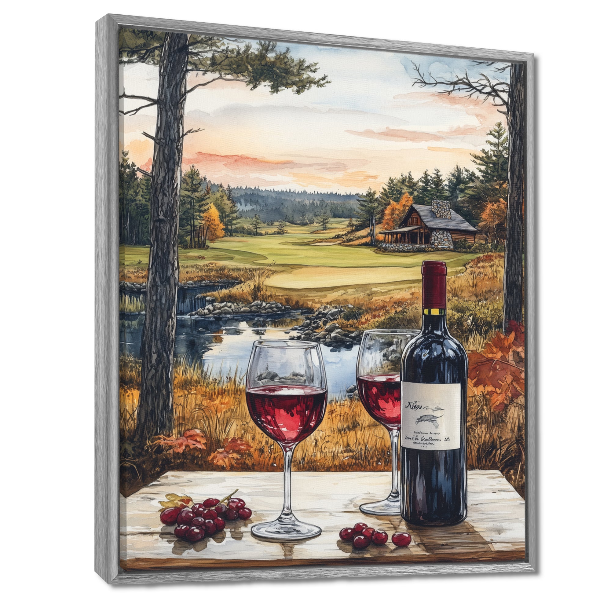 Green And Red Golf Course With Cozy Lodge - Golf Canvas Wall Art