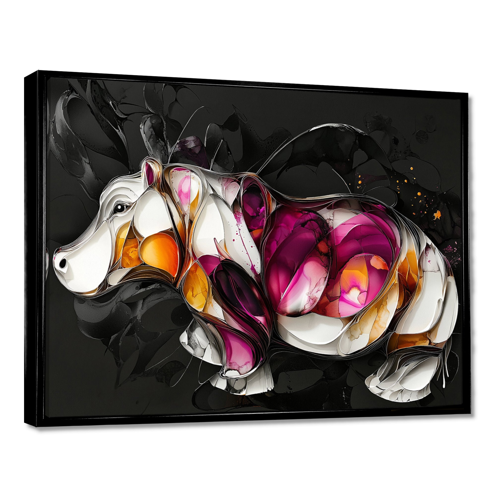 Pink Cubist Hippo Accented With Orange - Hippopotamus Wall Art Prints