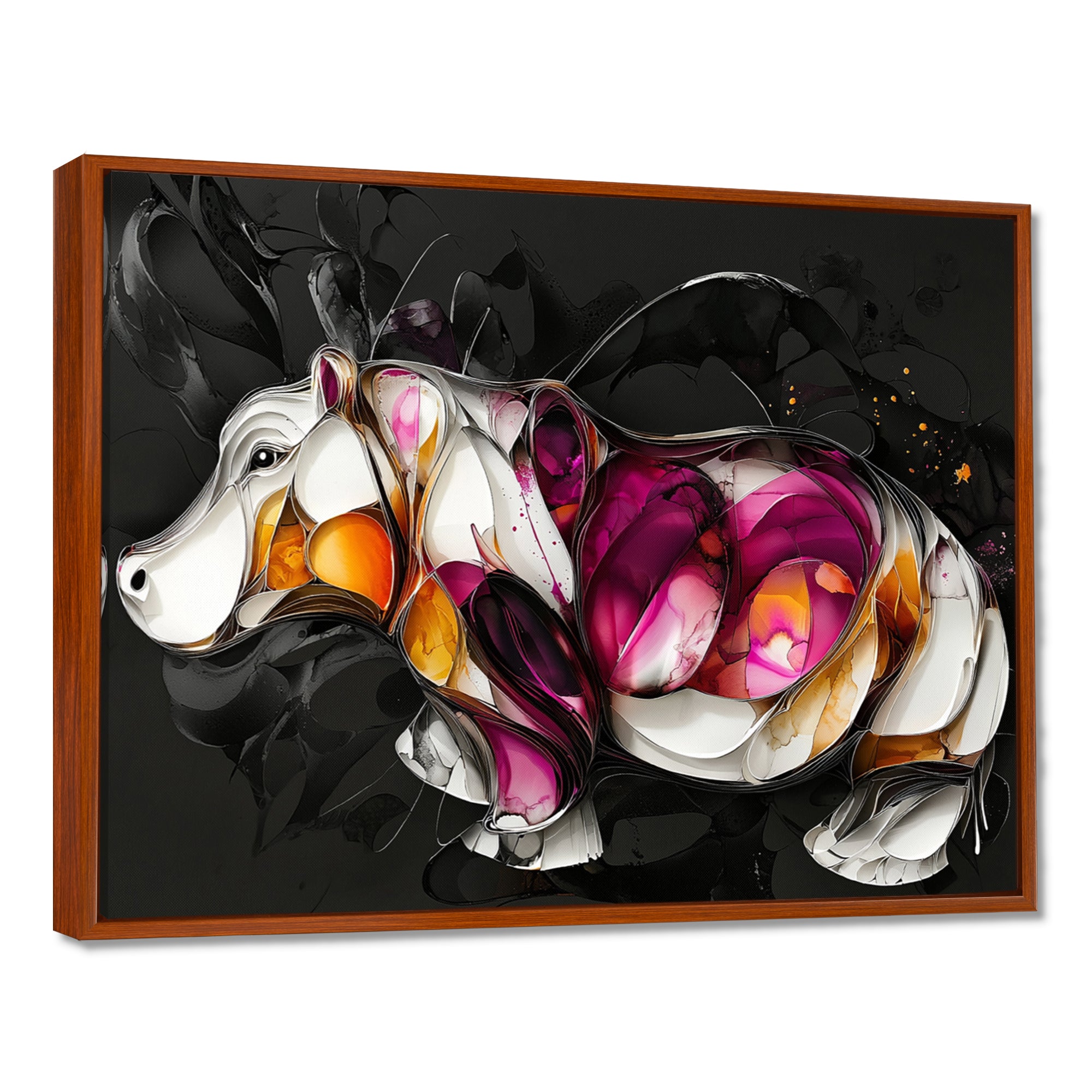 Pink Cubist Hippo Accented With Orange - Hippopotamus Wall Art Prints