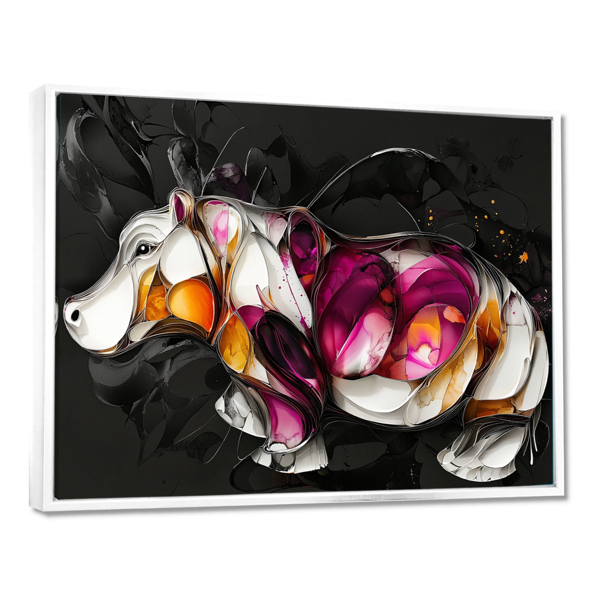 Pink Cubist Hippo Accented With Orange - Hippopotamus Wall Art Prints