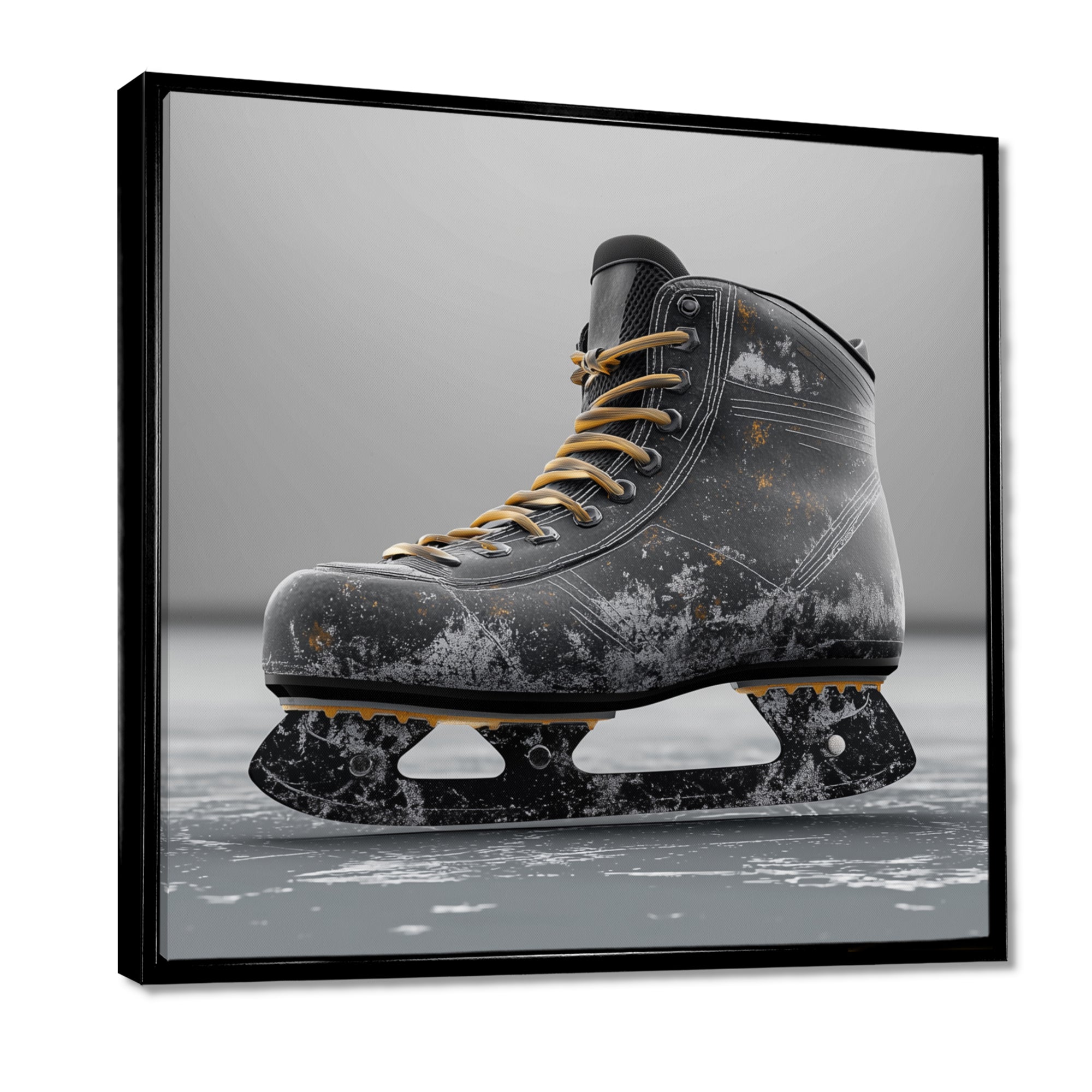 Hockey Skates In Grey And Yellow Tones - Sport Hockey Canvas Wall Art