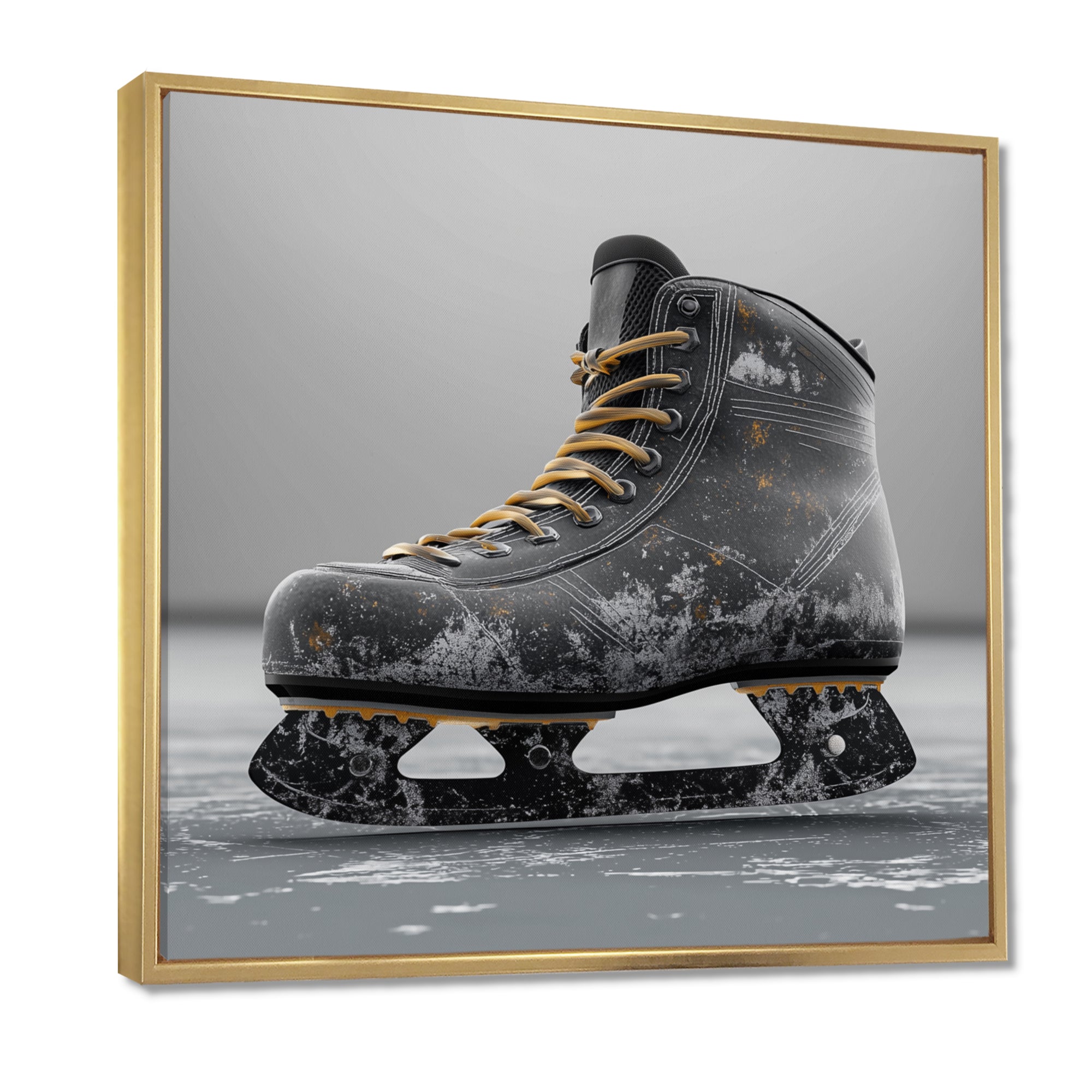 Hockey Skates In Grey And Yellow Tones - Sport Hockey Canvas Wall Art