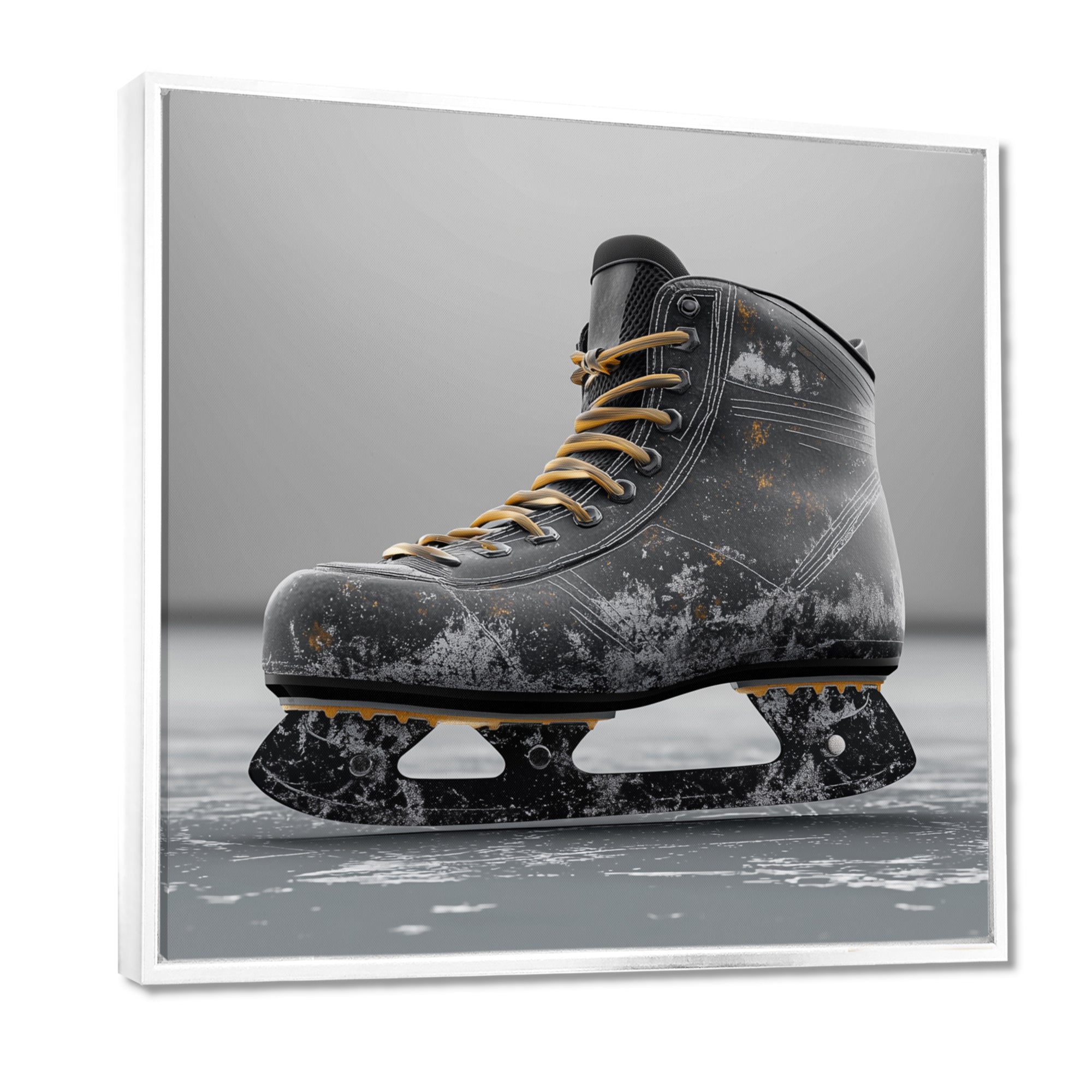 Hockey Skates In Grey And Yellow Tones - Sport Hockey Canvas Wall Art