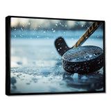 Black Hockey Stick And Rubber Puck I - Sport Hockey Canvas Wall Art