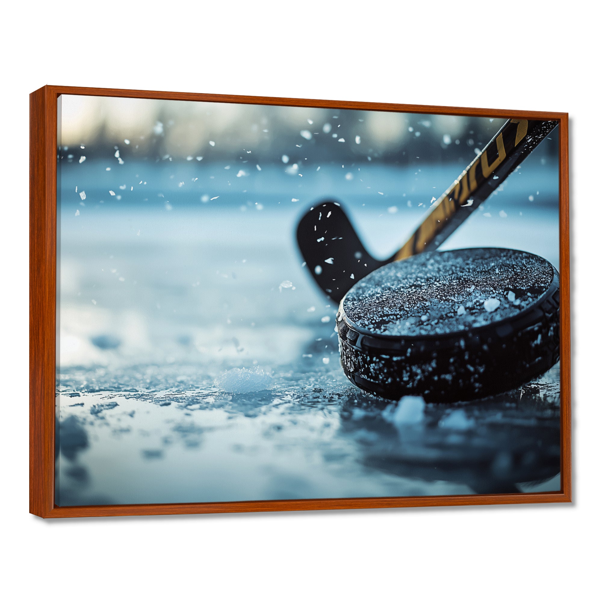Black Hockey Stick And Rubber Puck I - Sport Hockey Canvas Wall Art