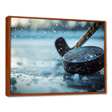 Black Hockey Stick And Rubber Puck I - Sport Hockey Canvas Wall Art